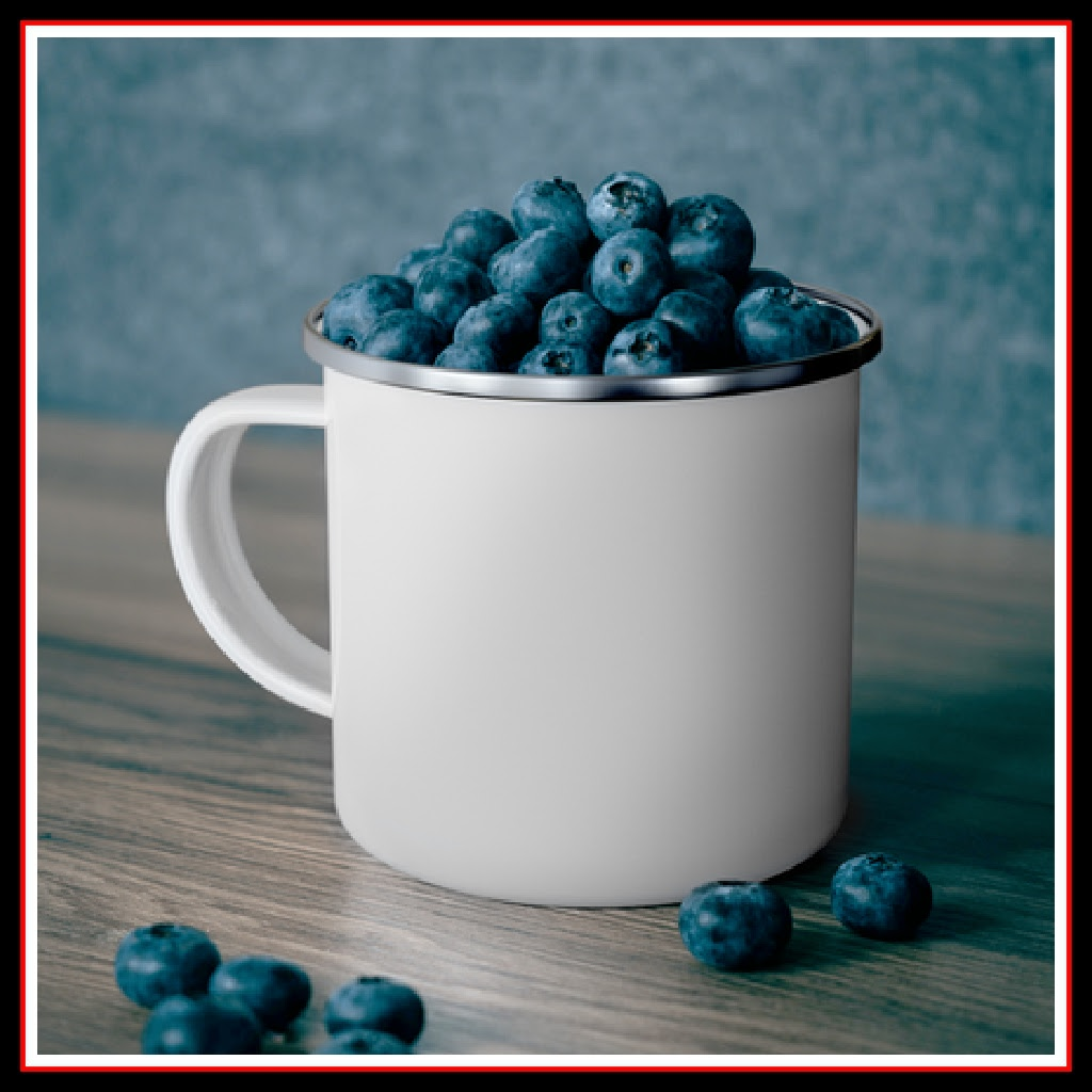 Photo of a camping mug filled with Blueberries