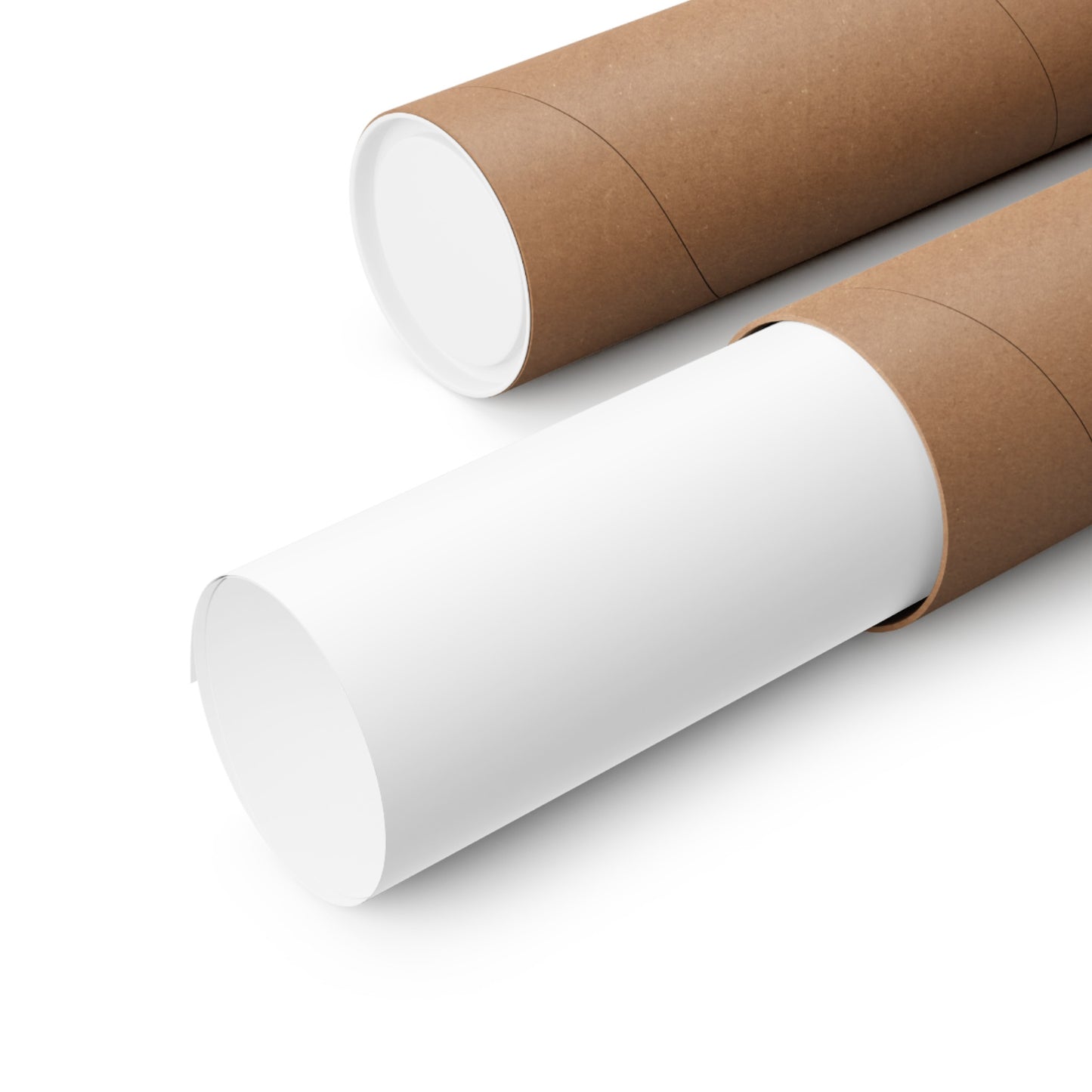 Two brown cardboard tubes, one with a white rolled sheet partially coming out. The sheet is printed on museum-grade paper and features vibrant Voting Womens Posters: 3 sizes; Vertical; Matte finish by Printify, ensuring longevity with archival inks.