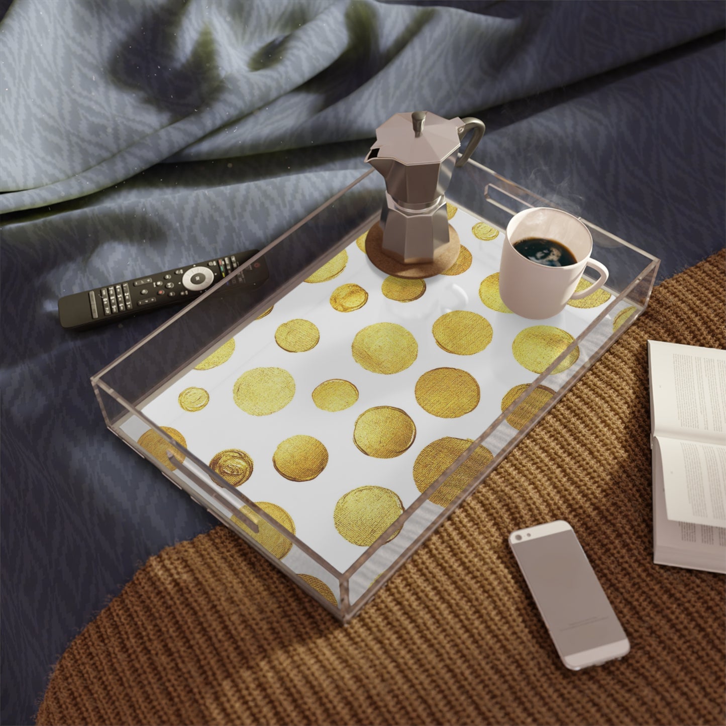 Tray with cup of coffee