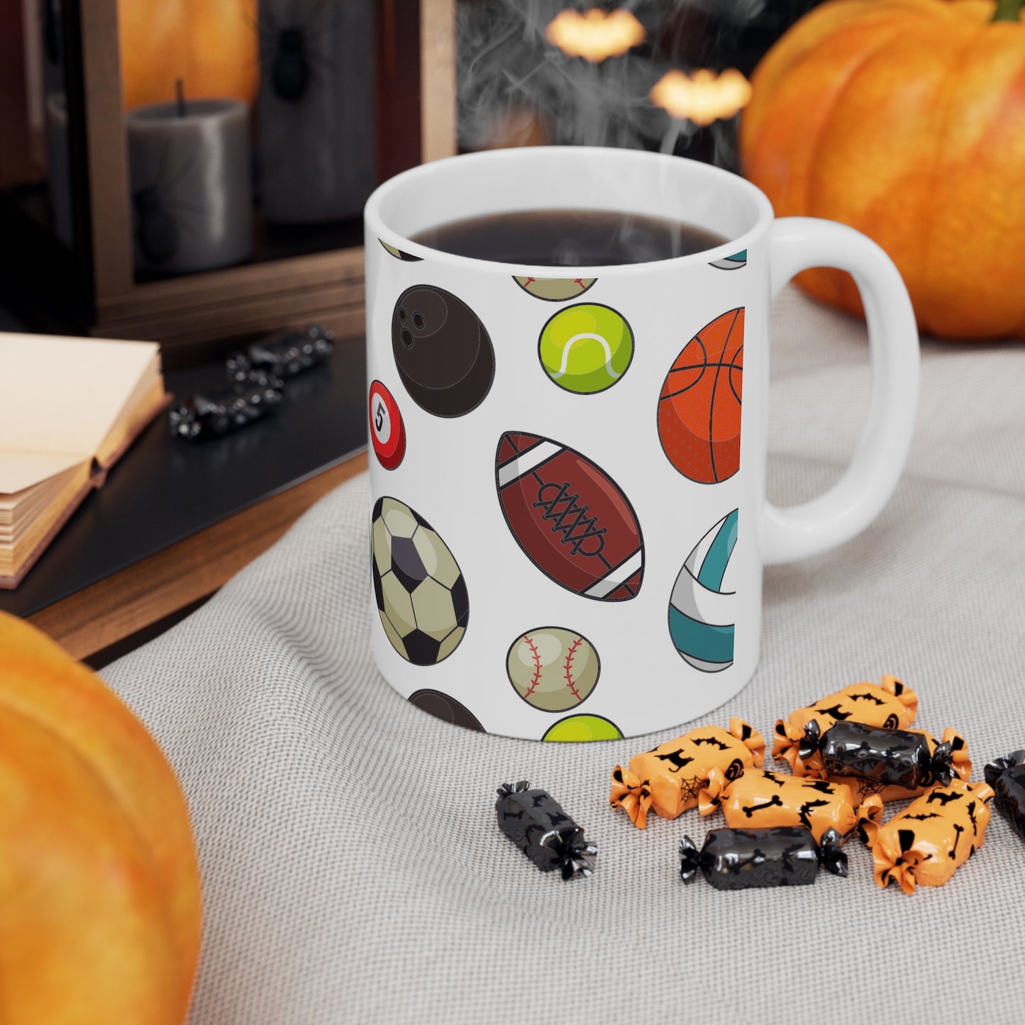 Sports-Fan Ceramic Mug: White; 11 oz.; Colorful graphics
