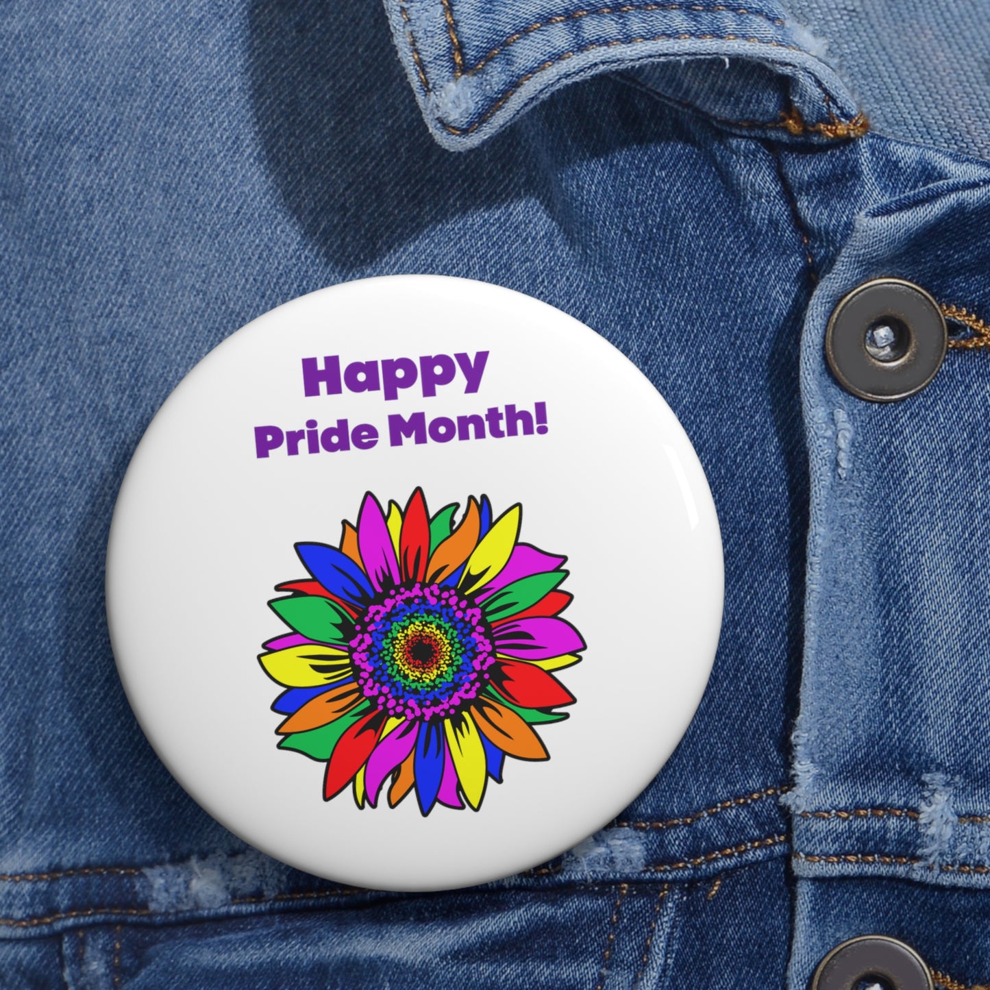 Mock up of the 3" button on a denim shirt