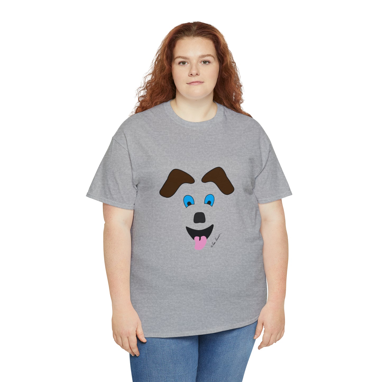 Mock up of a plus-size woman wearing the Sport Grey shirt