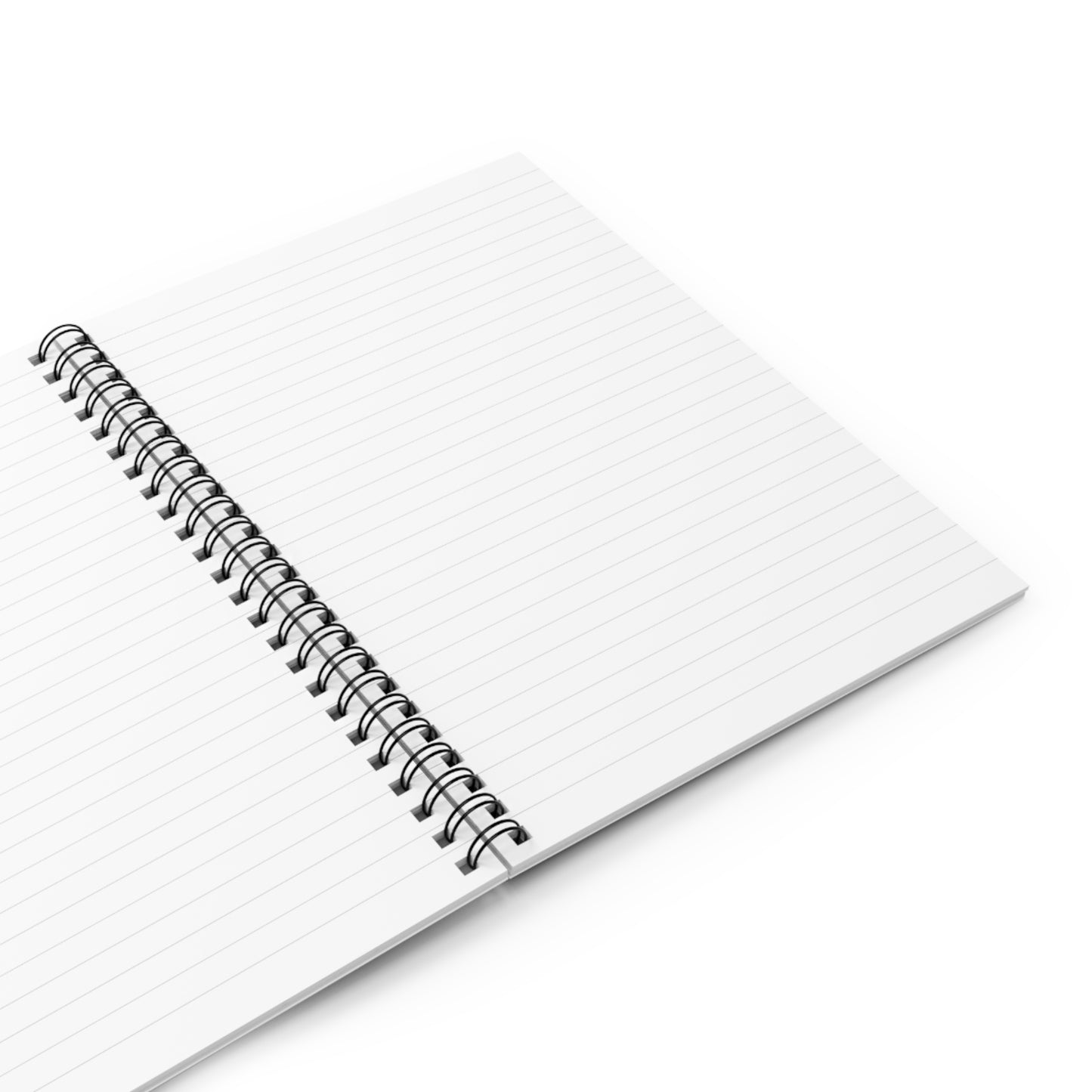 The Printify Stylish 2025 Spiral Notebook boasts a sleek design with ruled lines, 118 blank white pages, and a compact 6x8 size, viewed from the left with an elegant spiral binding.