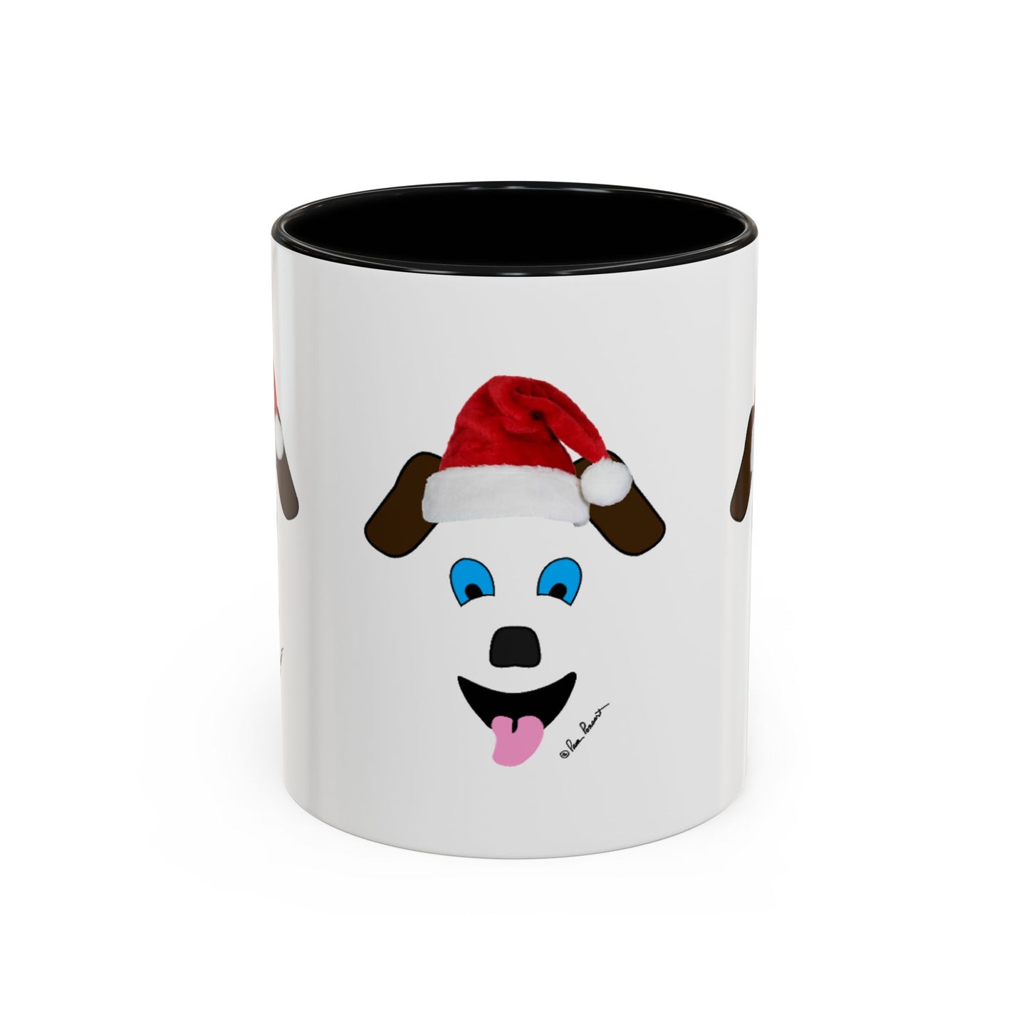A perfect gift idea for dog lovers, the Printify Festive Dog-Face Coffee-Mug features a cartoon dog with blue eyes wearing a Santa hat and playfully sticking out its tongue. Available in 2 sizes, this ceramic mug is ideal for those who want to add a festive touch to their coffee time.