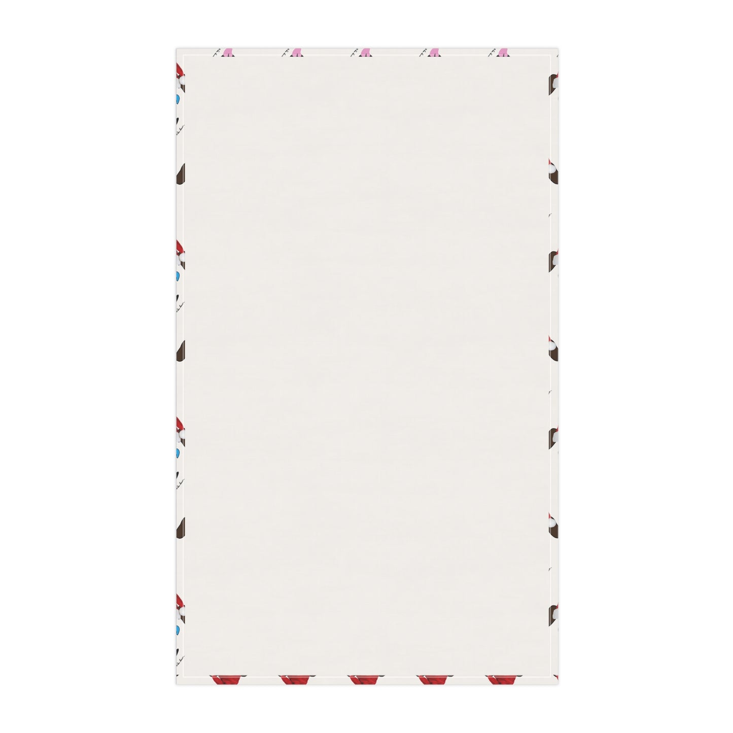 A rectangular canvas with a plain off-white center is surrounded by a colorful border featuring subtle graphic patterns, reminiscent of the playful style seen in Printify's Festive Santa-Dog Kitchen Towels: 18" x 30"; Holiday Decor—perfect for adding charm to holiday gatherings.