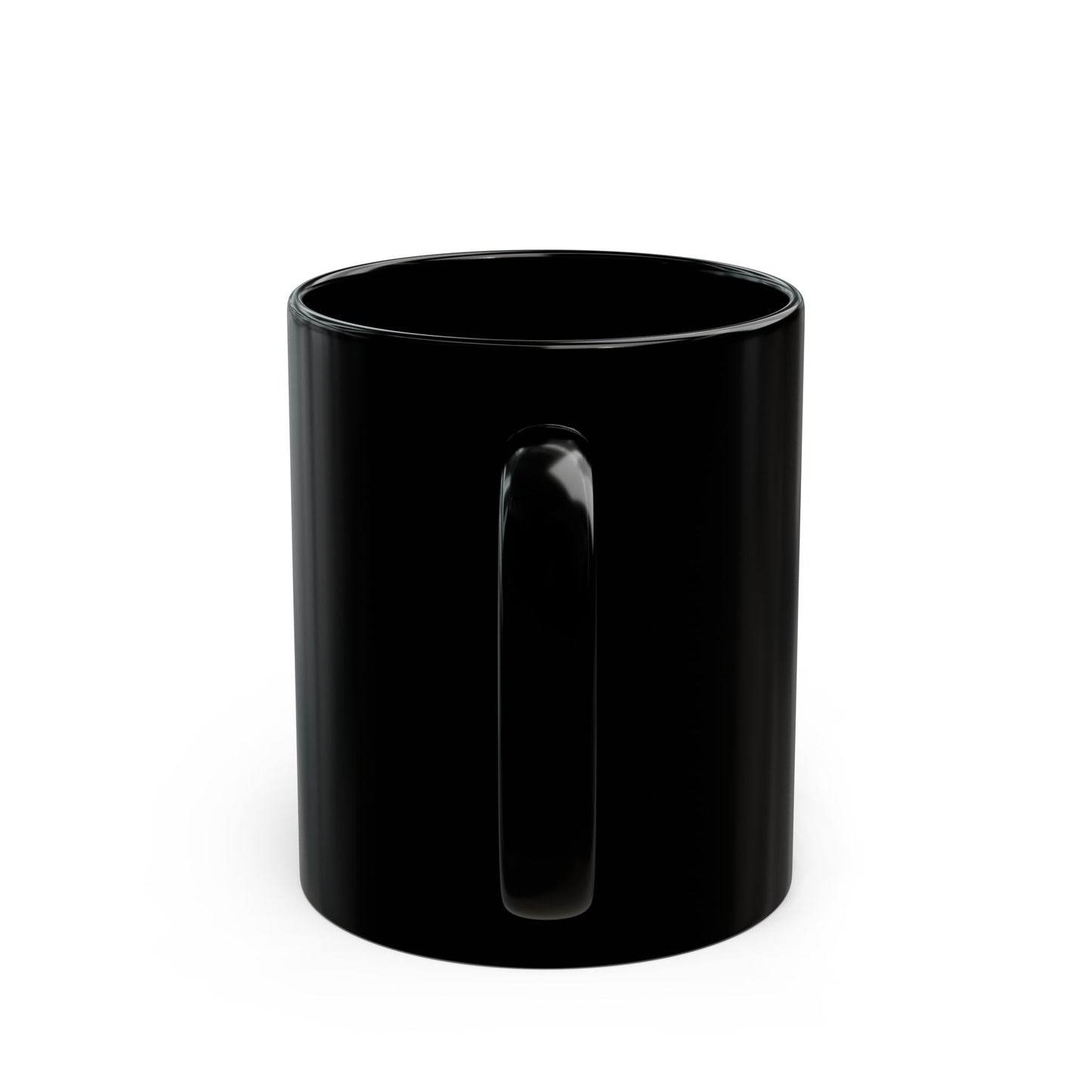 The Printify Halloween Pumpkin Face Mug is a black ceramic mug with a handle and a spooky pumpkin face design, shown on a white background.