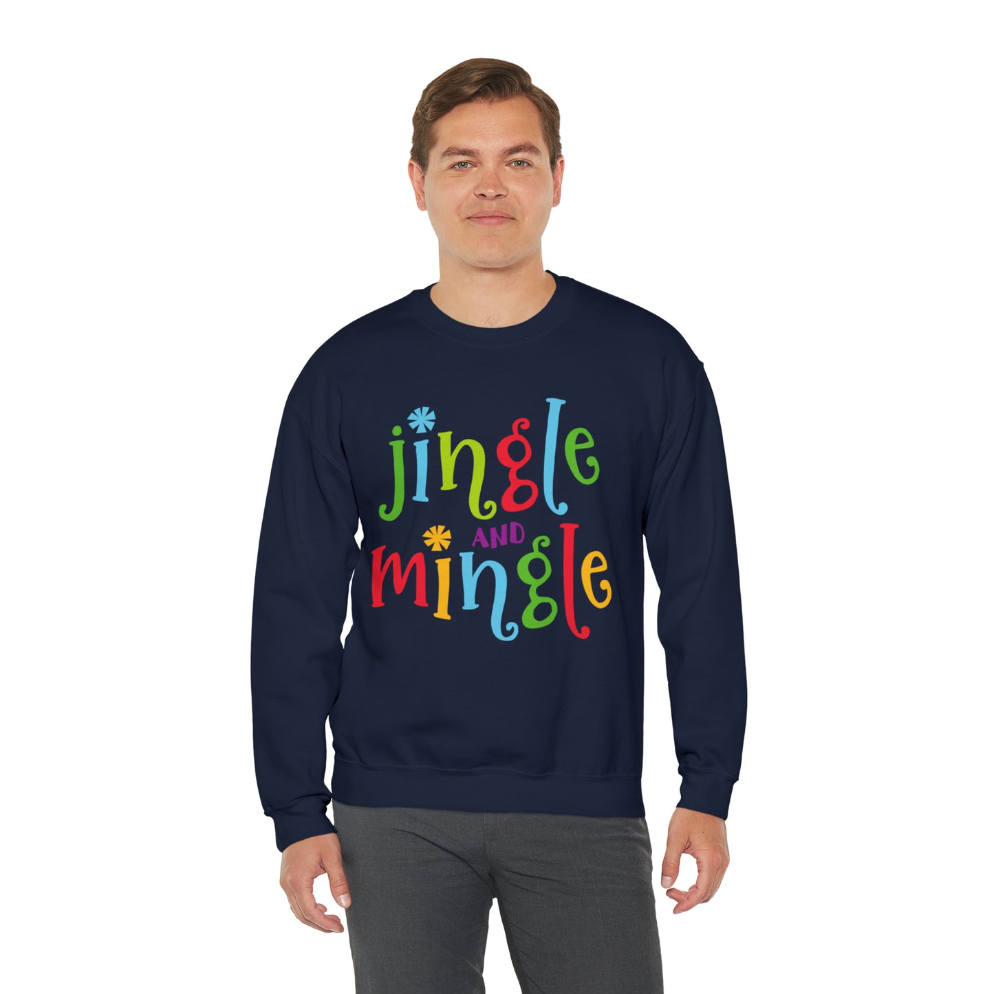 Man wearing the Navy blue shirt