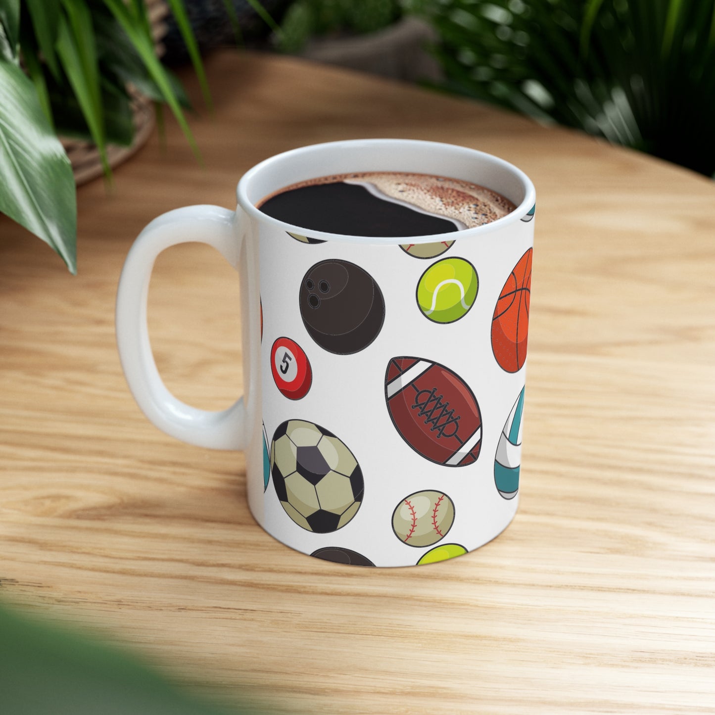 Sports-Fan Ceramic Mug: White; 11 oz.; Colorful graphics