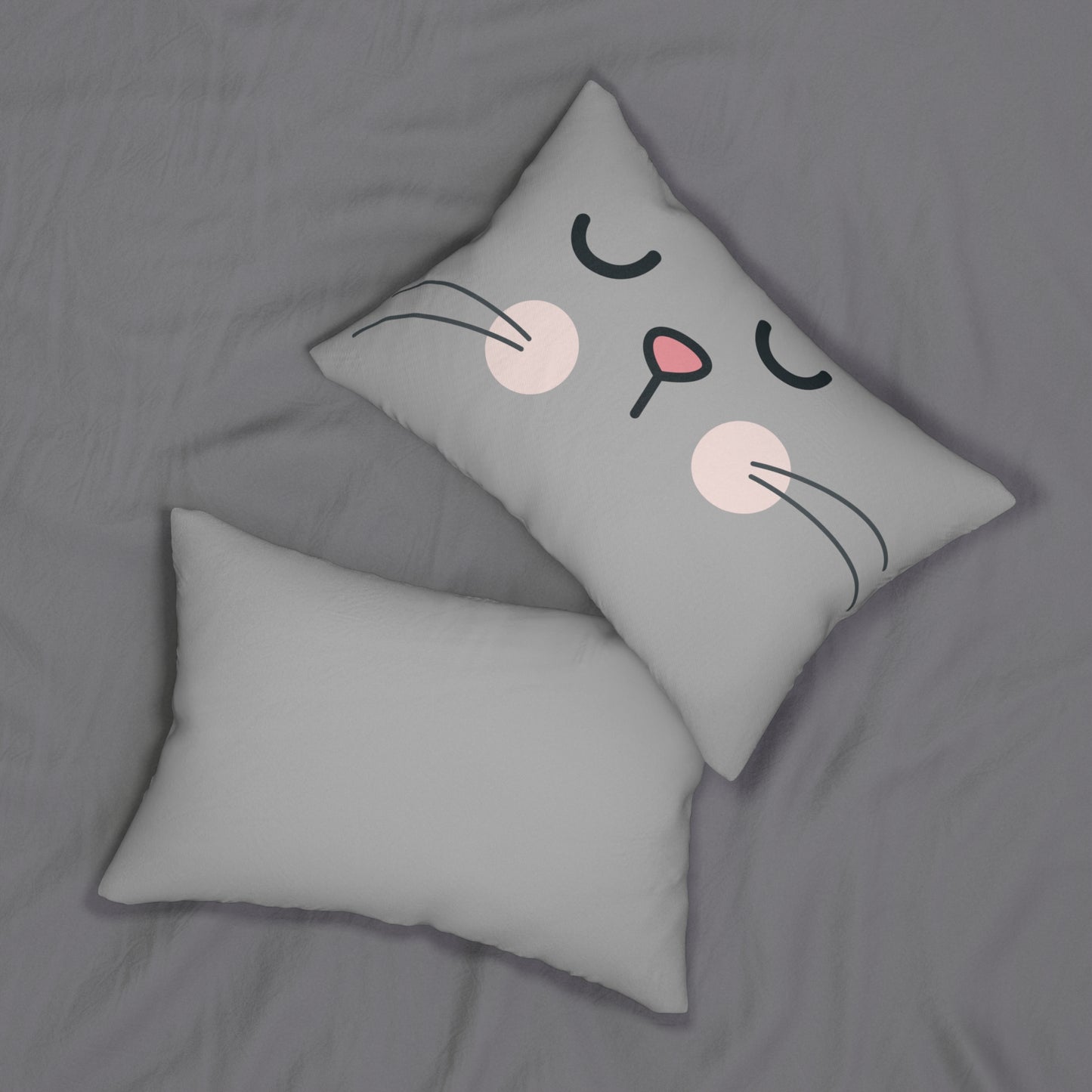 Peaceful Kitty Lumbar Pillow: Polyester; 20" x 14"; Grey