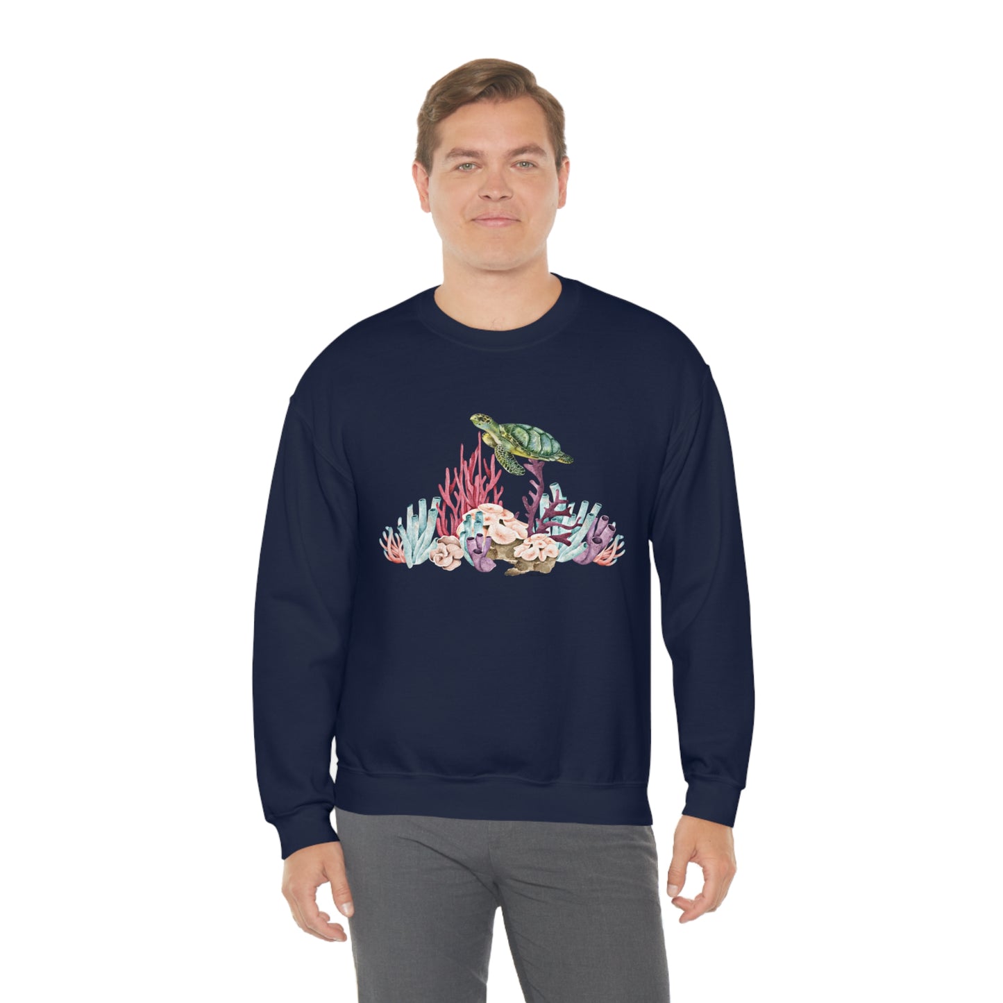 Mock up of a man wearing the Navy blue shirt