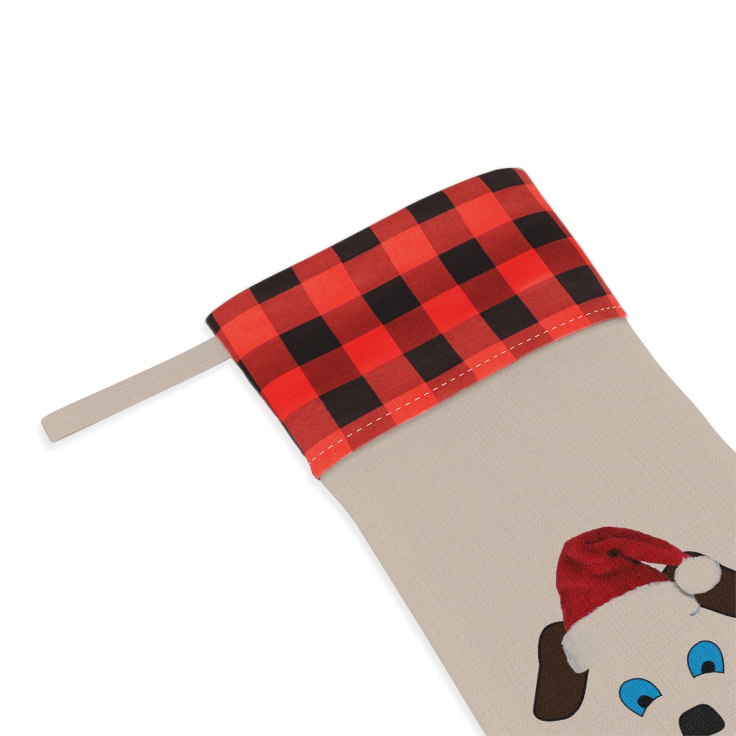 This Printify Santa-Dog Christmas Stocking is American made with a personalized touch.