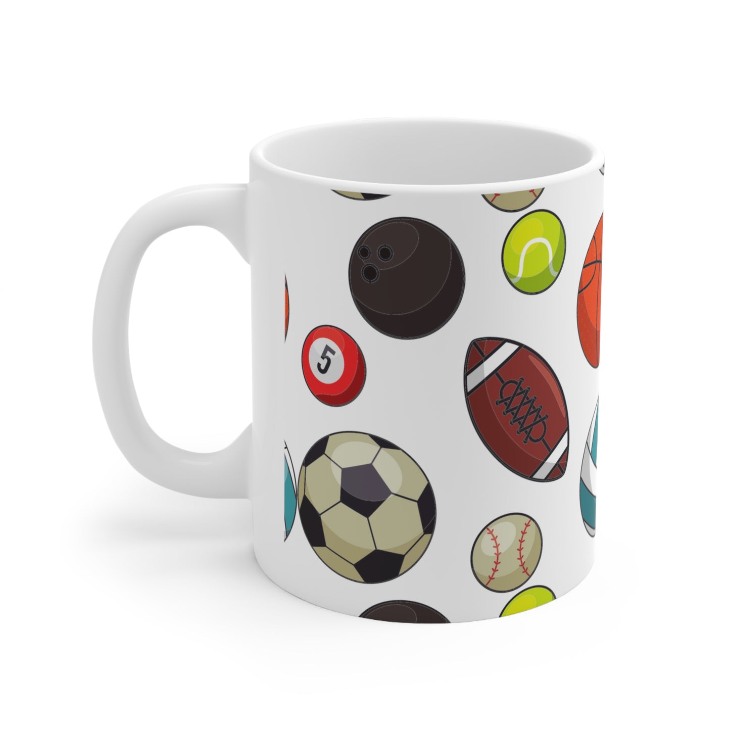 Sports-Fan Ceramic Mug: White; 11 oz.; Colorful graphics