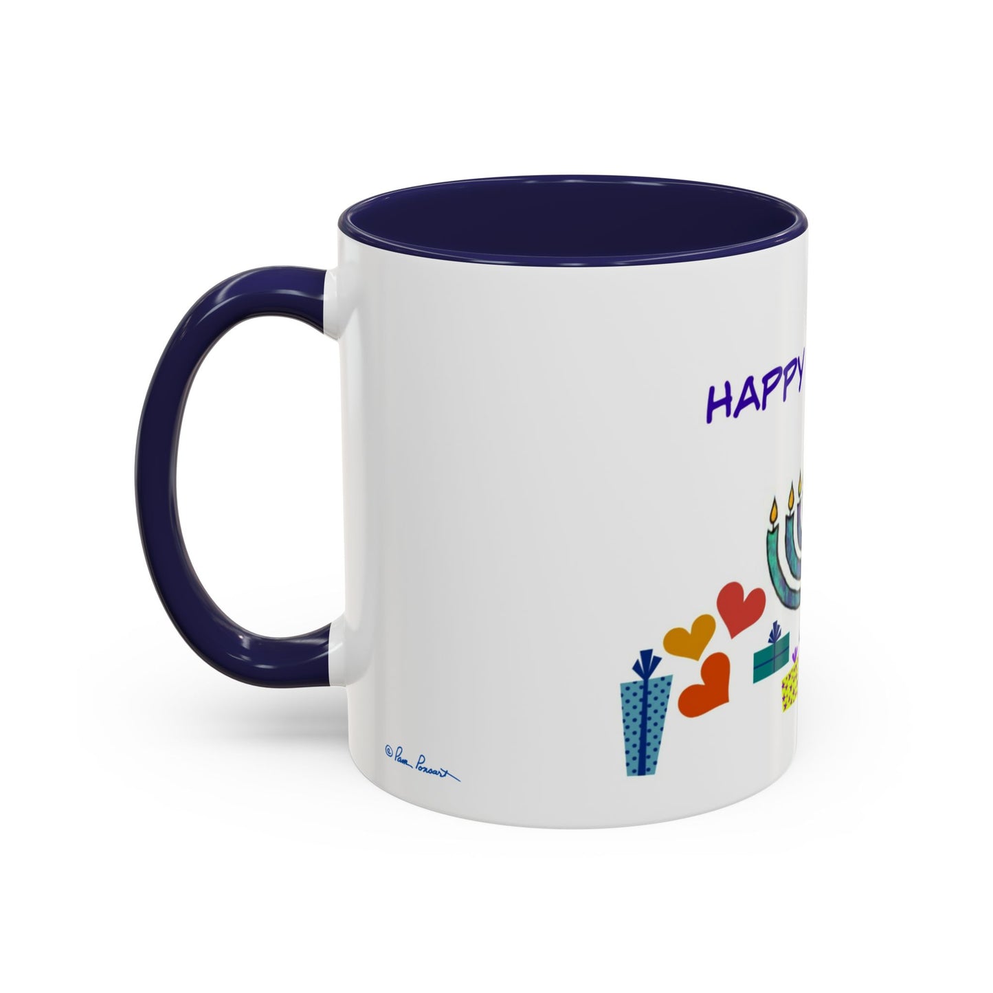 Happy Hanukkah Coffee Mug | Menorah Design | 11 & 15 oz
