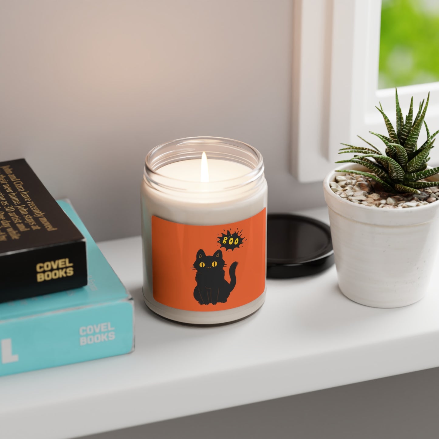 Candle on a surface with lid off
