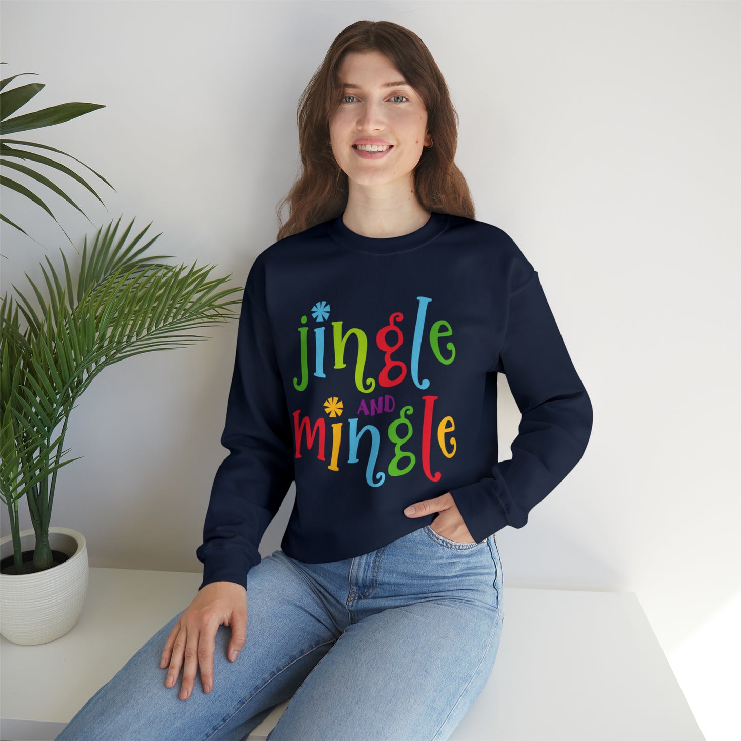 Woman wearing the Navy blue shirt