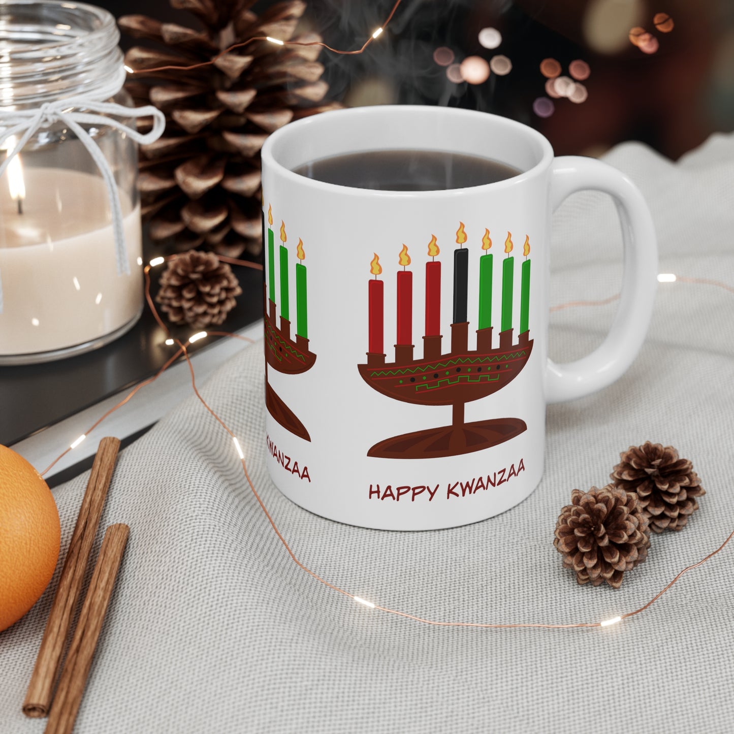 Mug with coffee on table