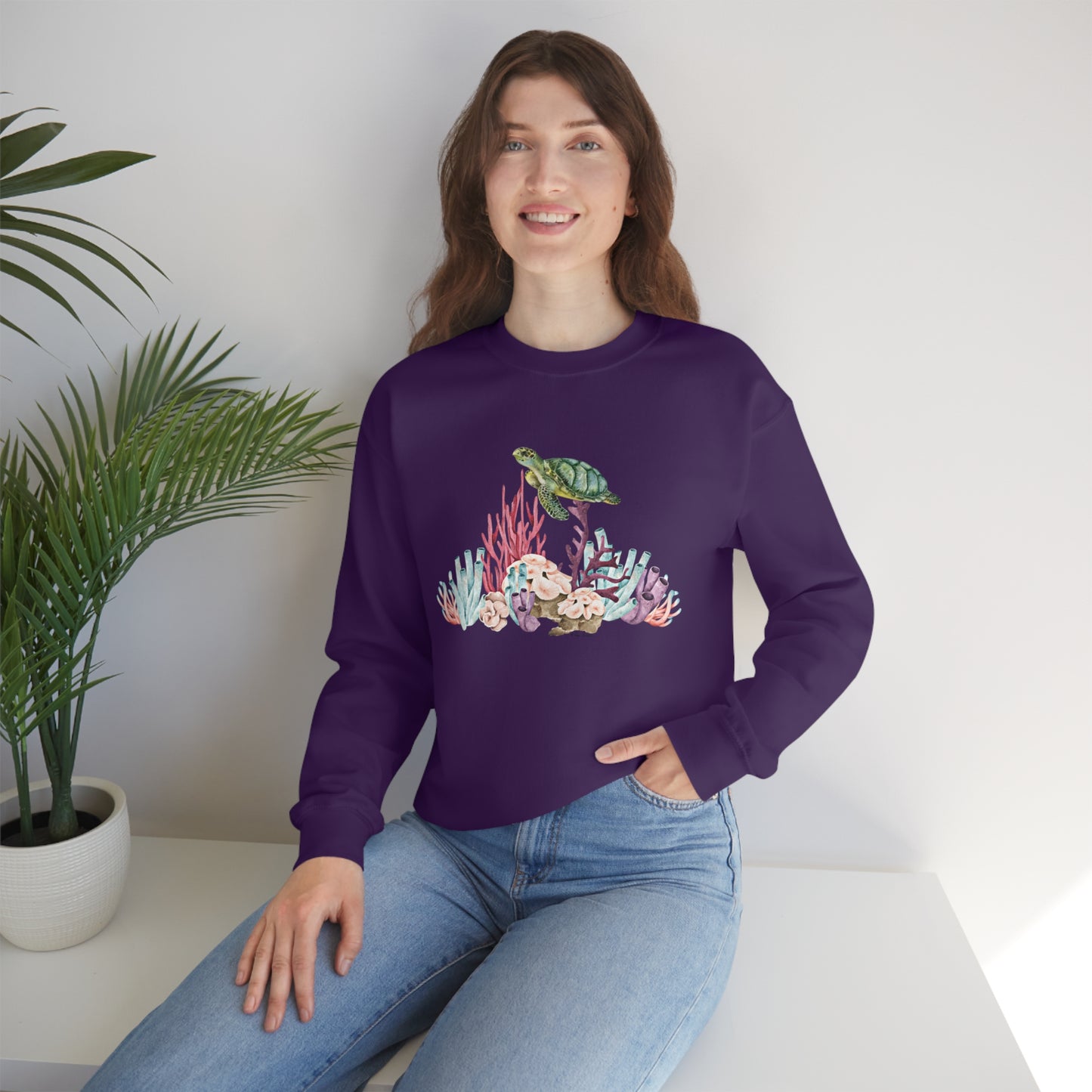 Mock up of the woman wearing the Purple shirt