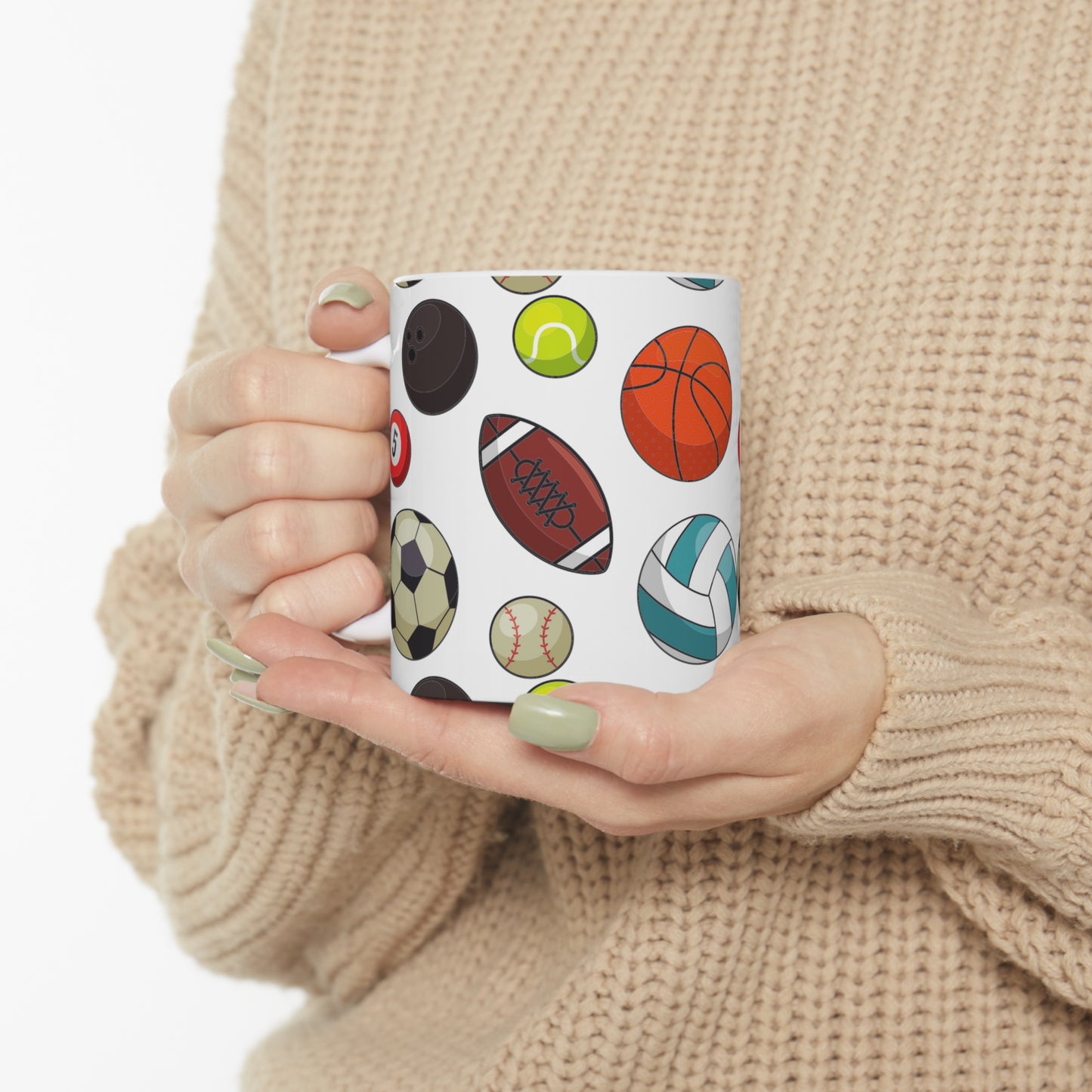 Sports-Fan Ceramic Mug: White; 11 oz.; Colorful graphics