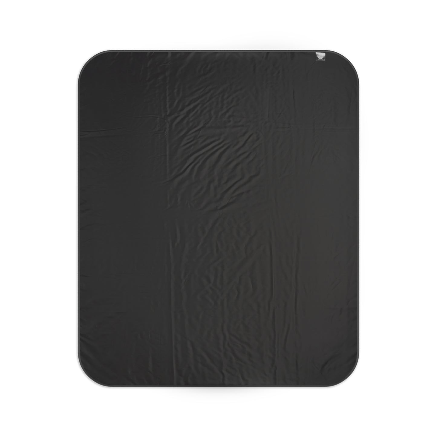 The Printify Portable Picnic Blanket is a black rectangular blanket measuring 61" x 51", with rounded corners and a textured, water-resistant polyester fleece surface, ideal for outdoor gatherings.