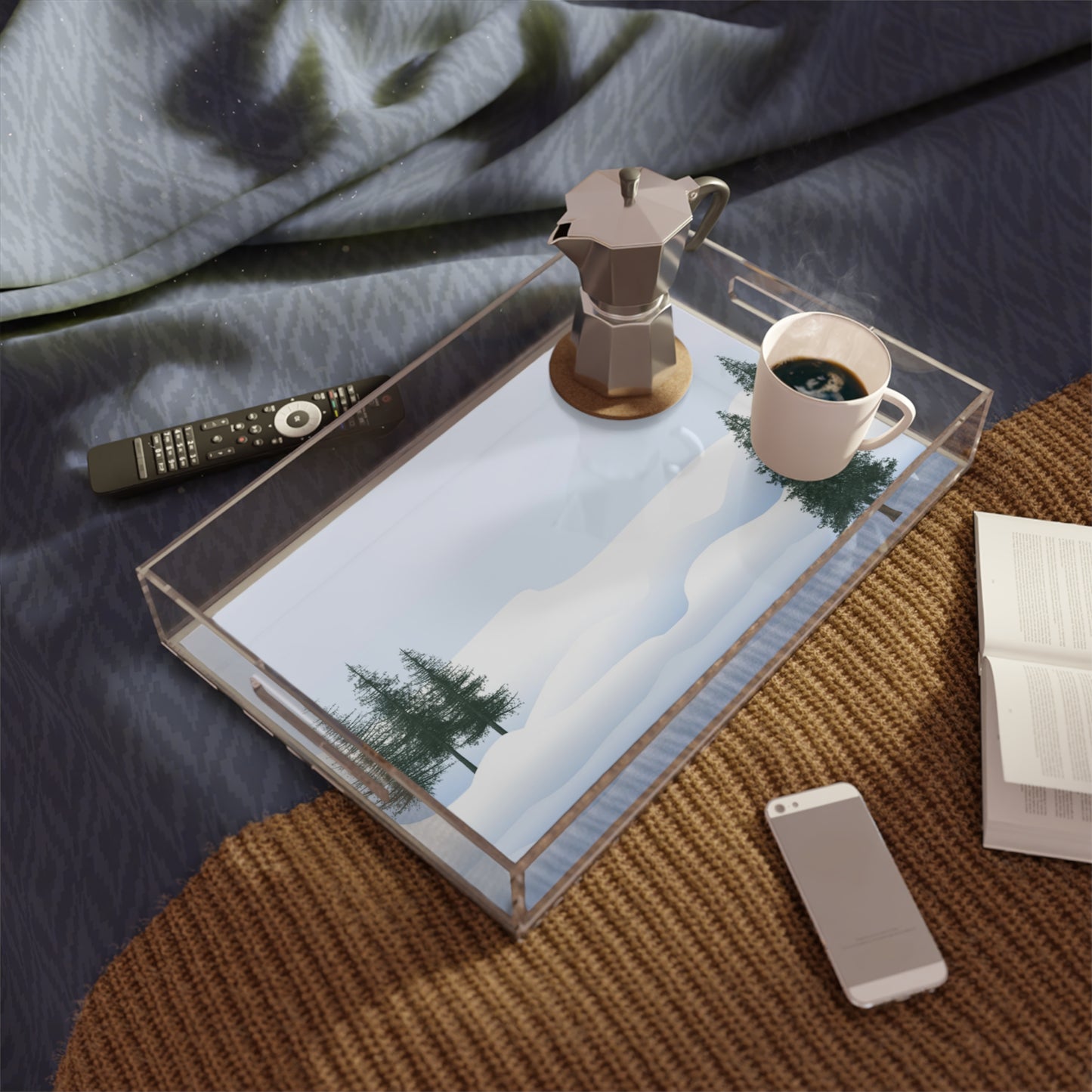 Mock up of the tray containing a cup of coffee