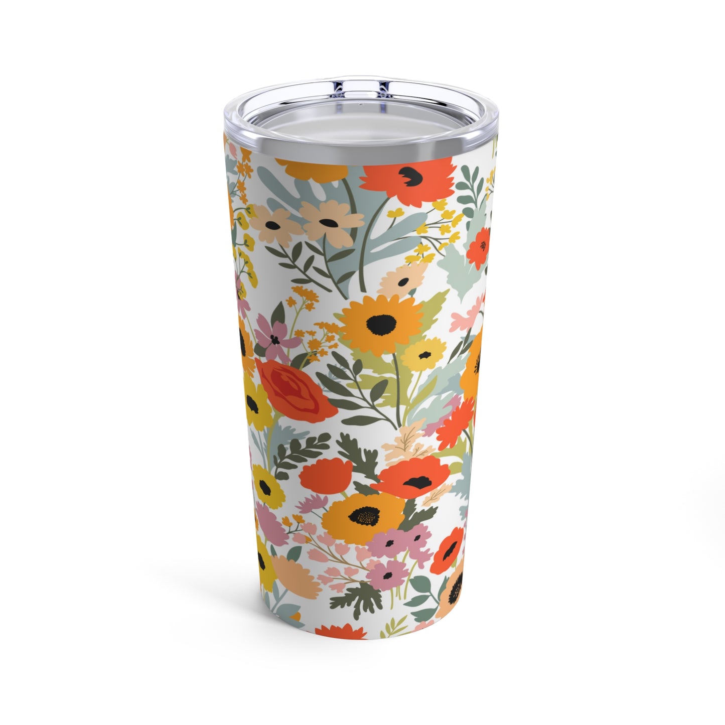 A Printify Summer Flowers Tumbler: 20 oz.; Stainless steel; Insulated