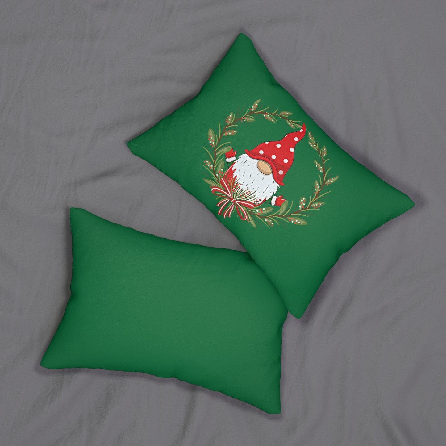 Holiday Gnome Lumbar Pillow: Green; 20" x 14"; Polyester