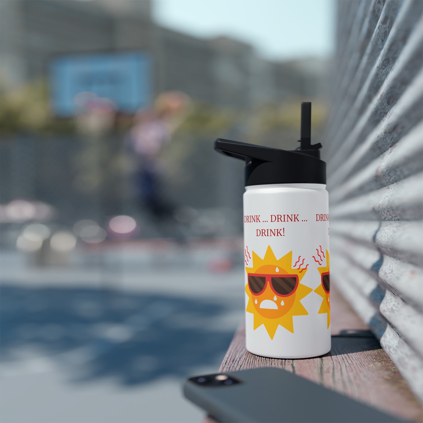 Small water bottle on a shelf