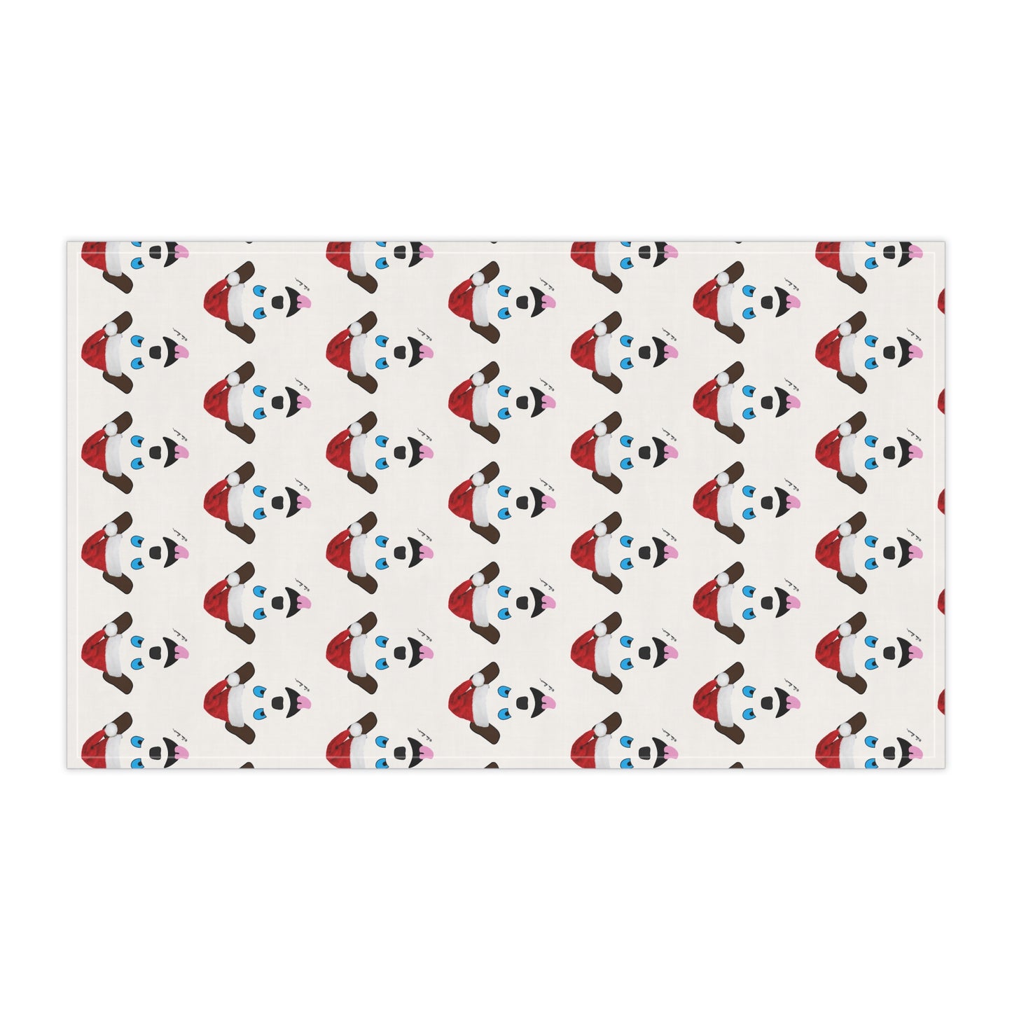 Explore the delightful Festive Santa-Dog Kitchen Towels from Printify, featuring cartoon dogs wearing red Santa hats on a white background—ideal for holiday gatherings. This whimsical design adds joy and festivity to any setting, capturing the playful essence of Pam Ponsart's art style.