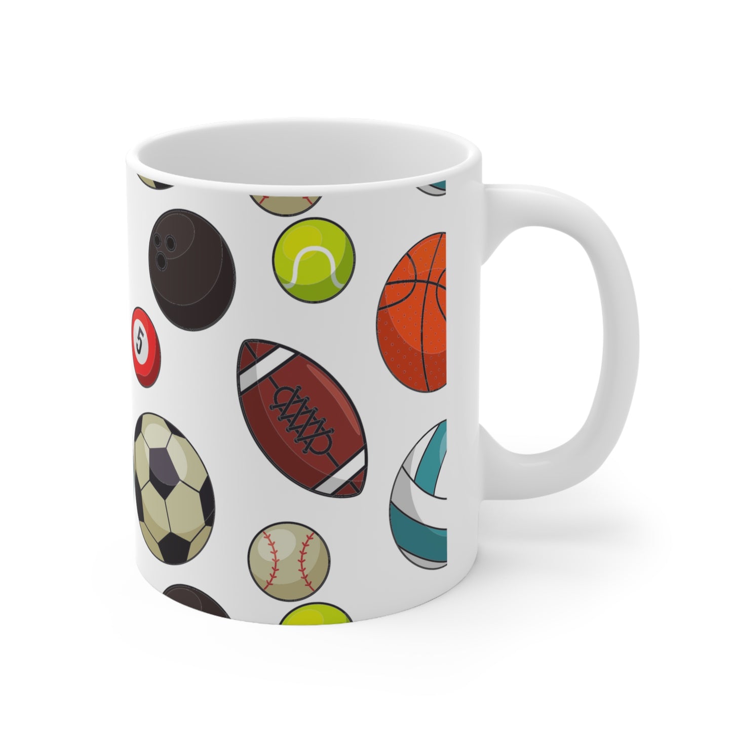 Sports-Fan Ceramic Mug: White; 11 oz.; Colorful graphics