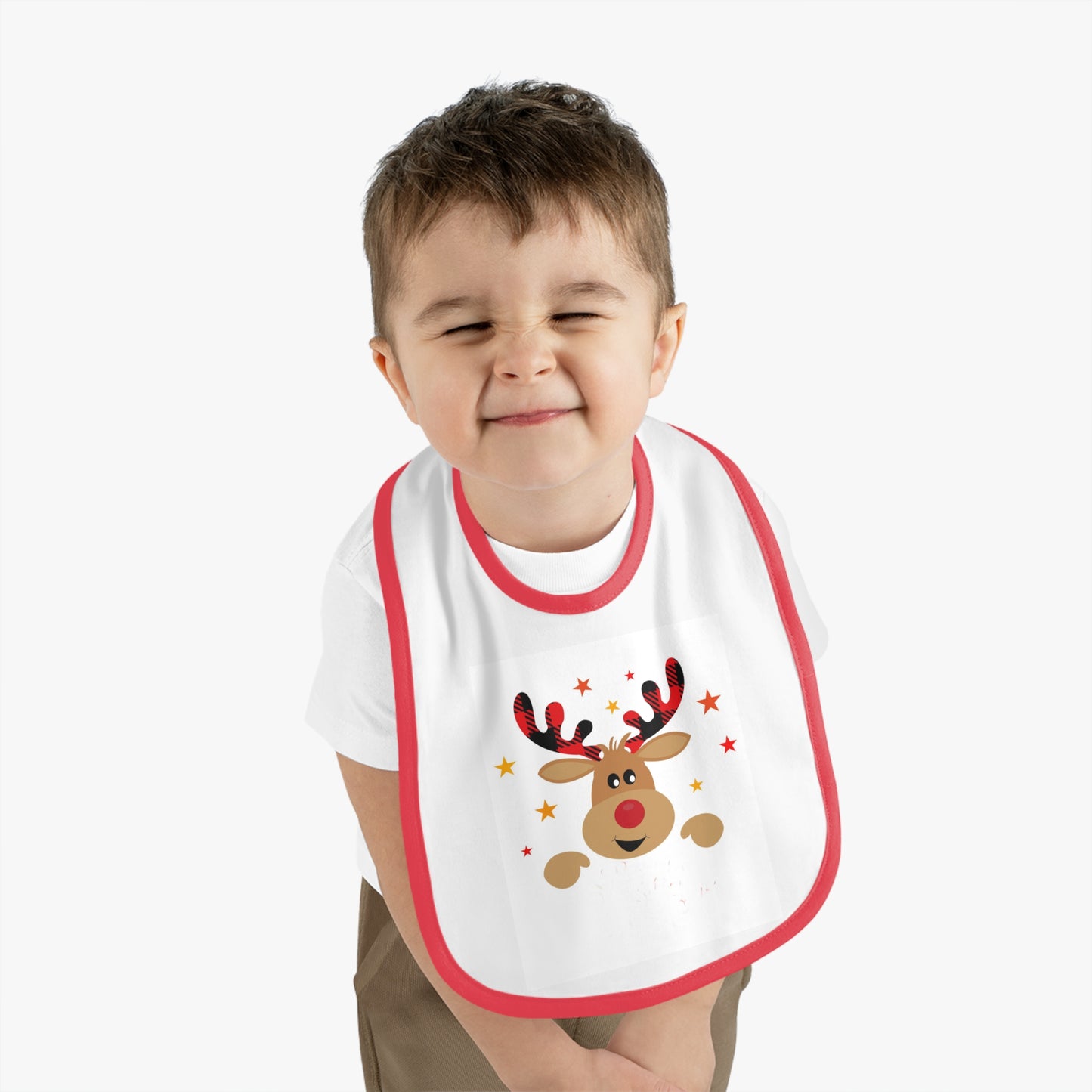 Baby's Holiday Bib: Red trim; 8" x 8"; Cotton; Rabbit Skins