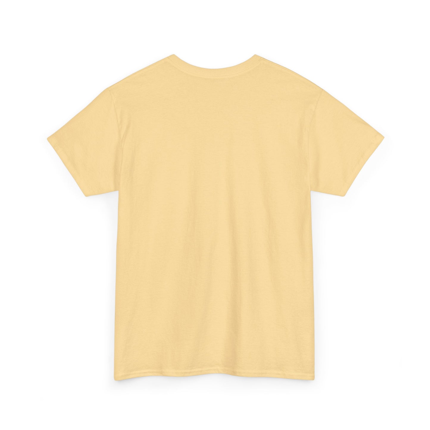The Good Trouble Unisex T-shirt by Printify, shown from the back in light yellow, features short sleeves and a plain cotton design. Displayed against a white background.