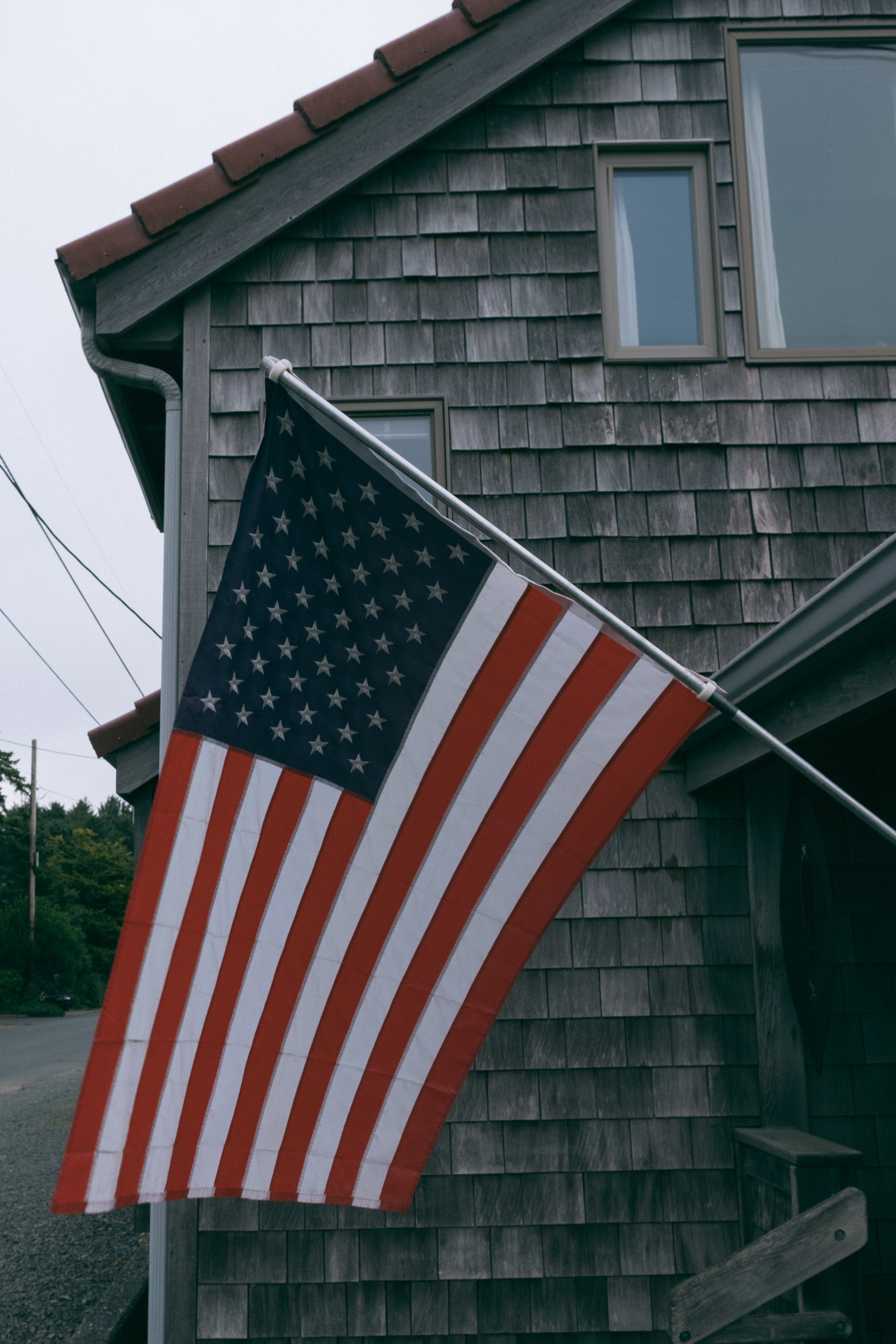 American Flag on beach cottage for Memorial Day 