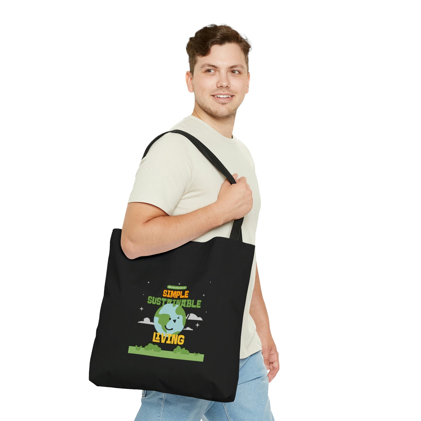 Mock up of a man carrying the medium tote bag