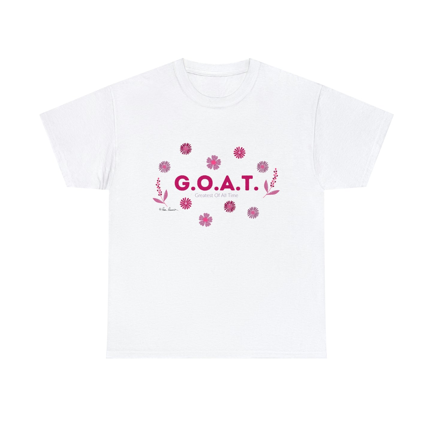 Close up of the front of the white t-shirt