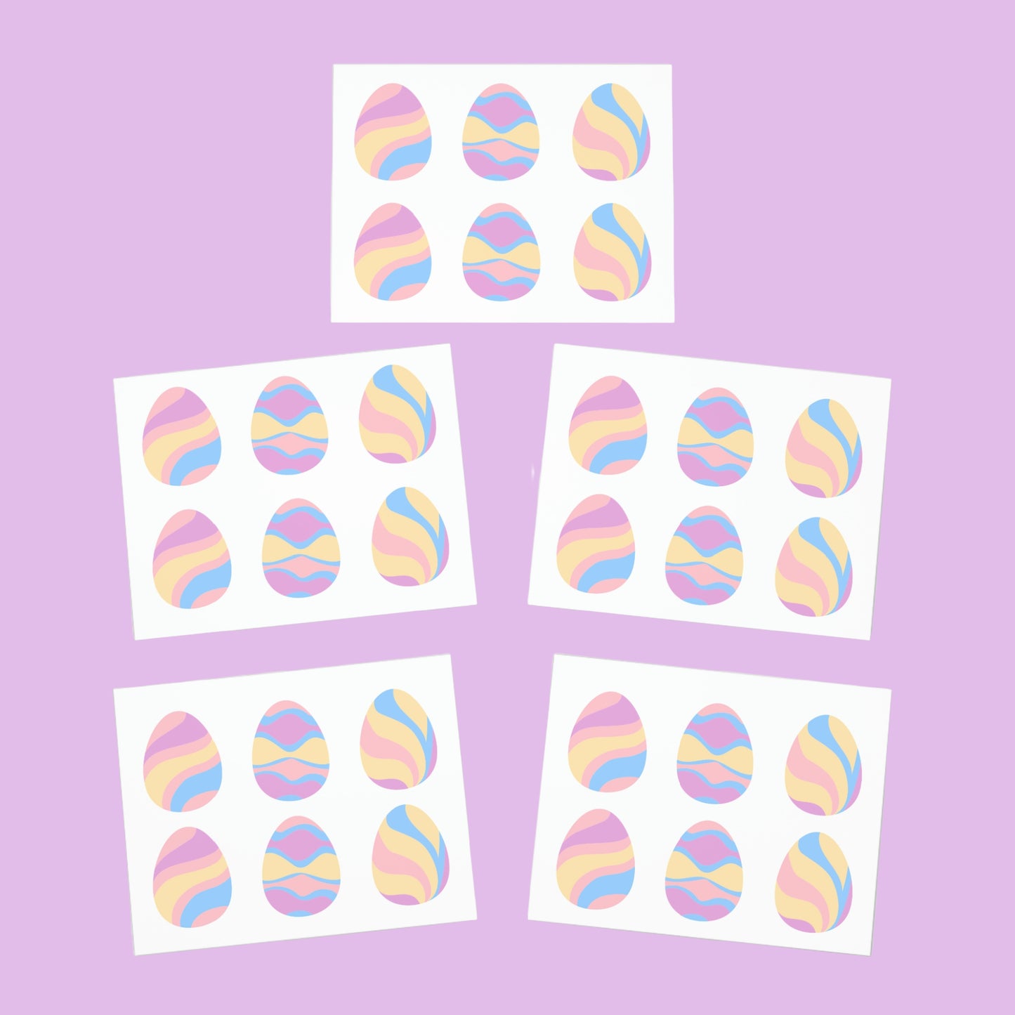 Flat front view of the 5 cards