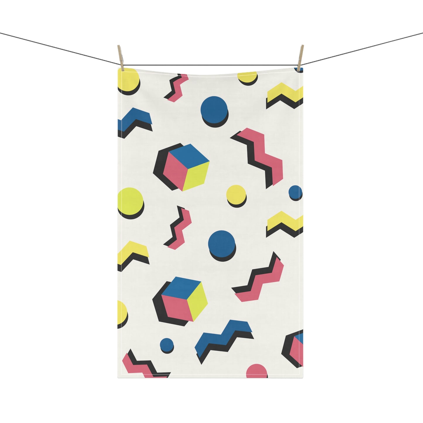 Front view of the towel hanging from clothes pins
