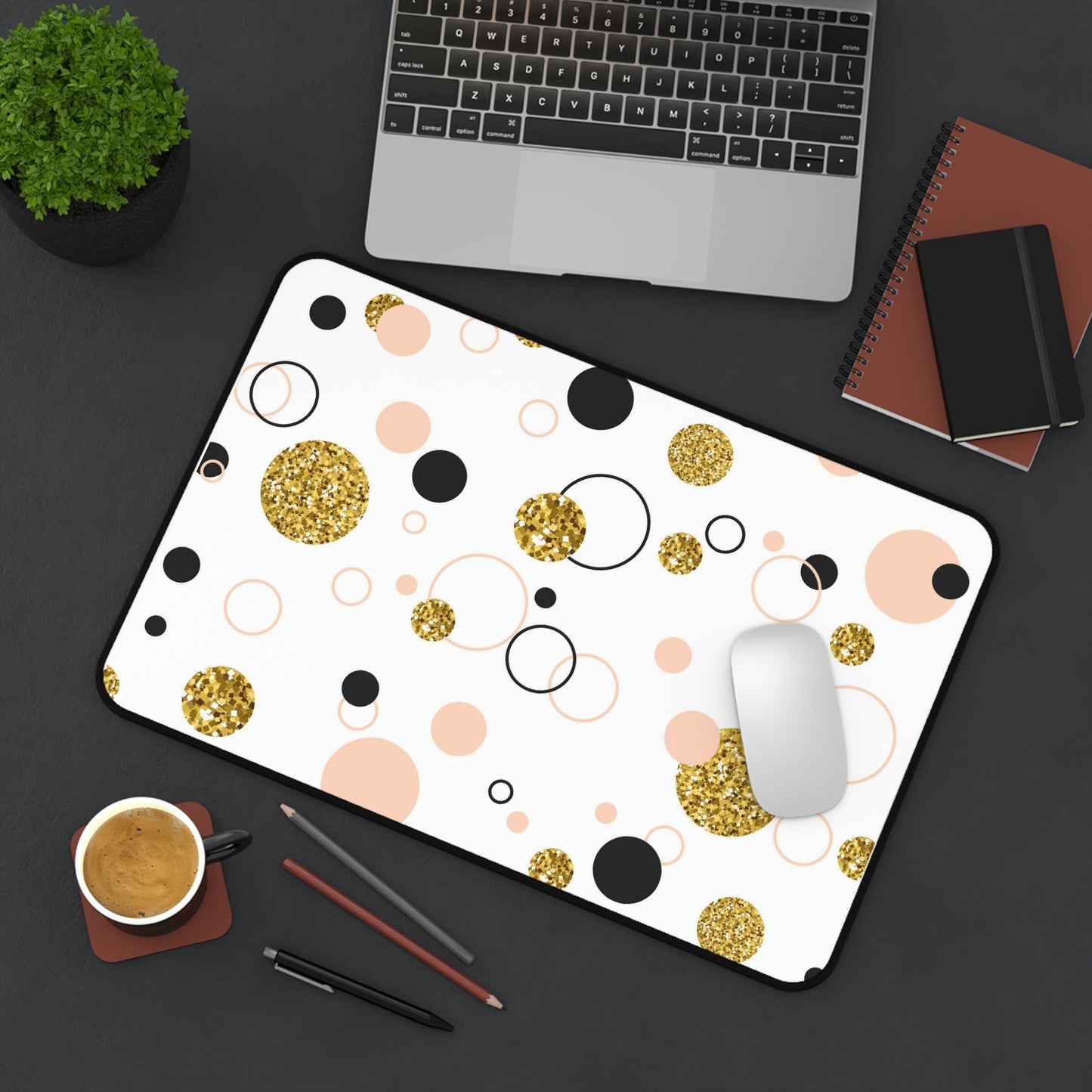 Mock up of the Retro Desk mat size 12" x 18" with art deco vibe