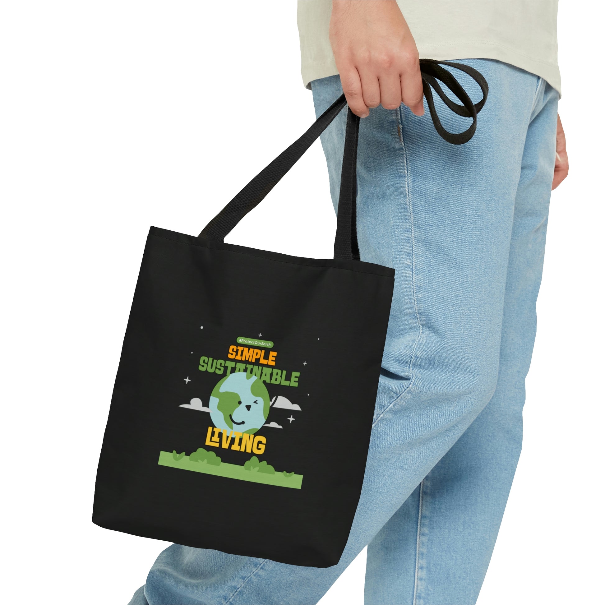 Mock up of a man carrying the small tote bag
