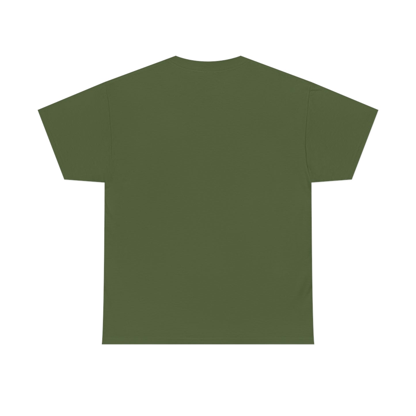 Flat back view of the military green shirt