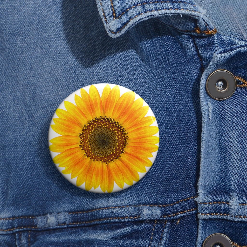 The 2.25" pin button as seen on a denim shirt