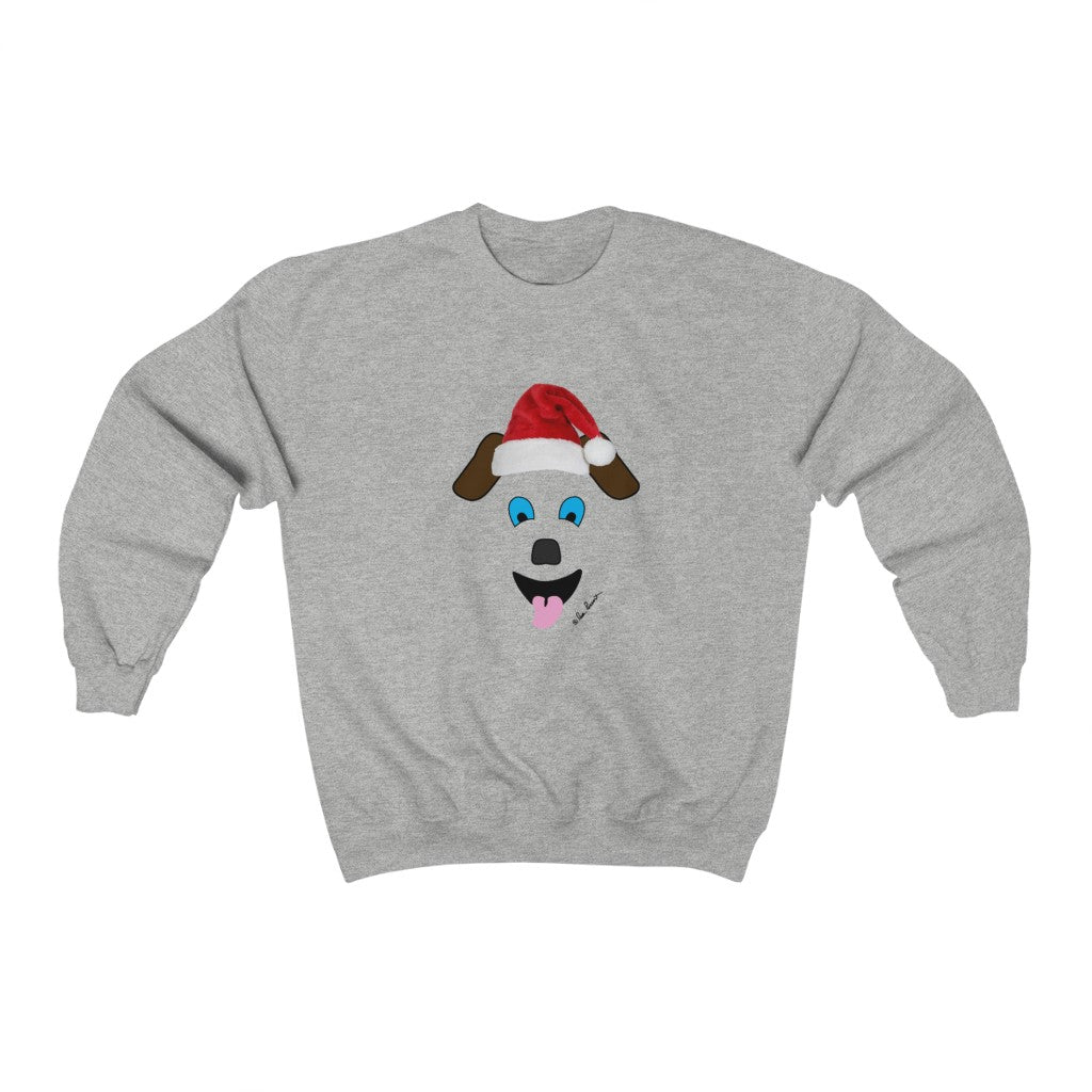 Flat view of the Ash Grey sweatshirt with Santa Dog design