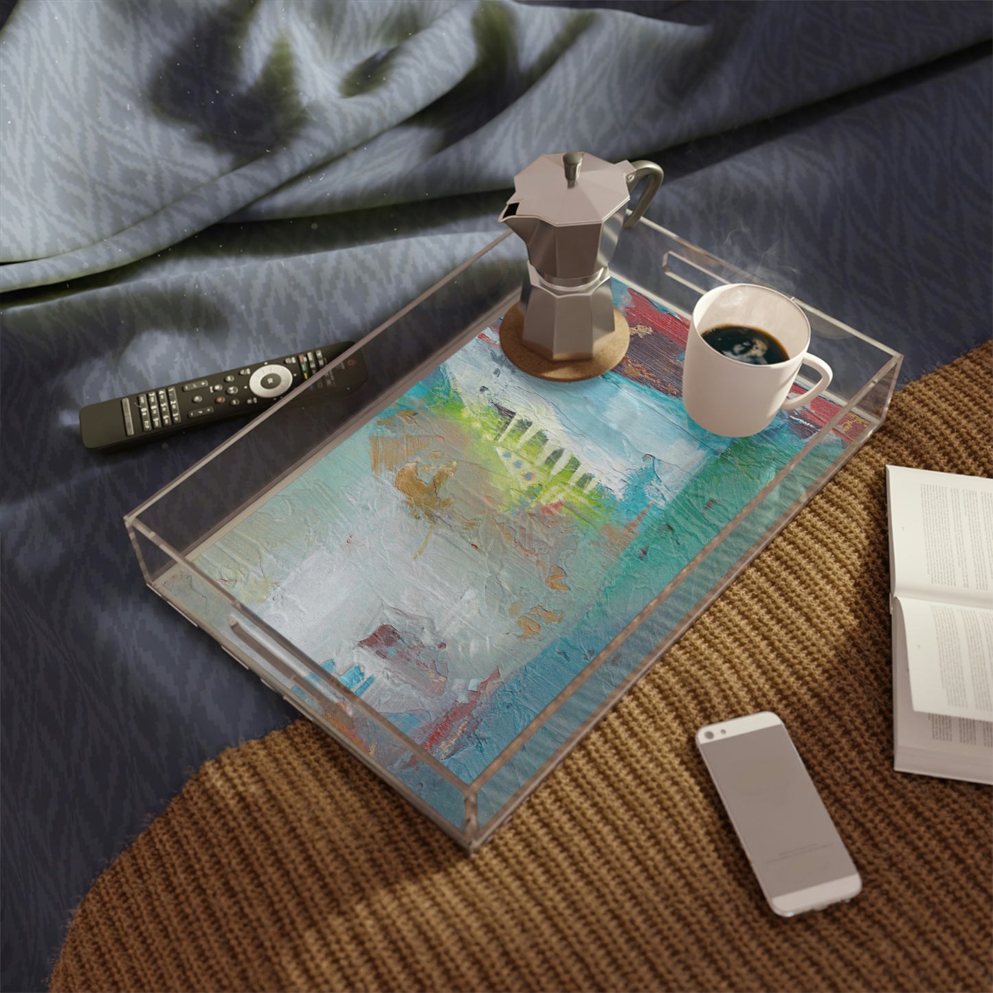 Mock up of the tray with coffee implements