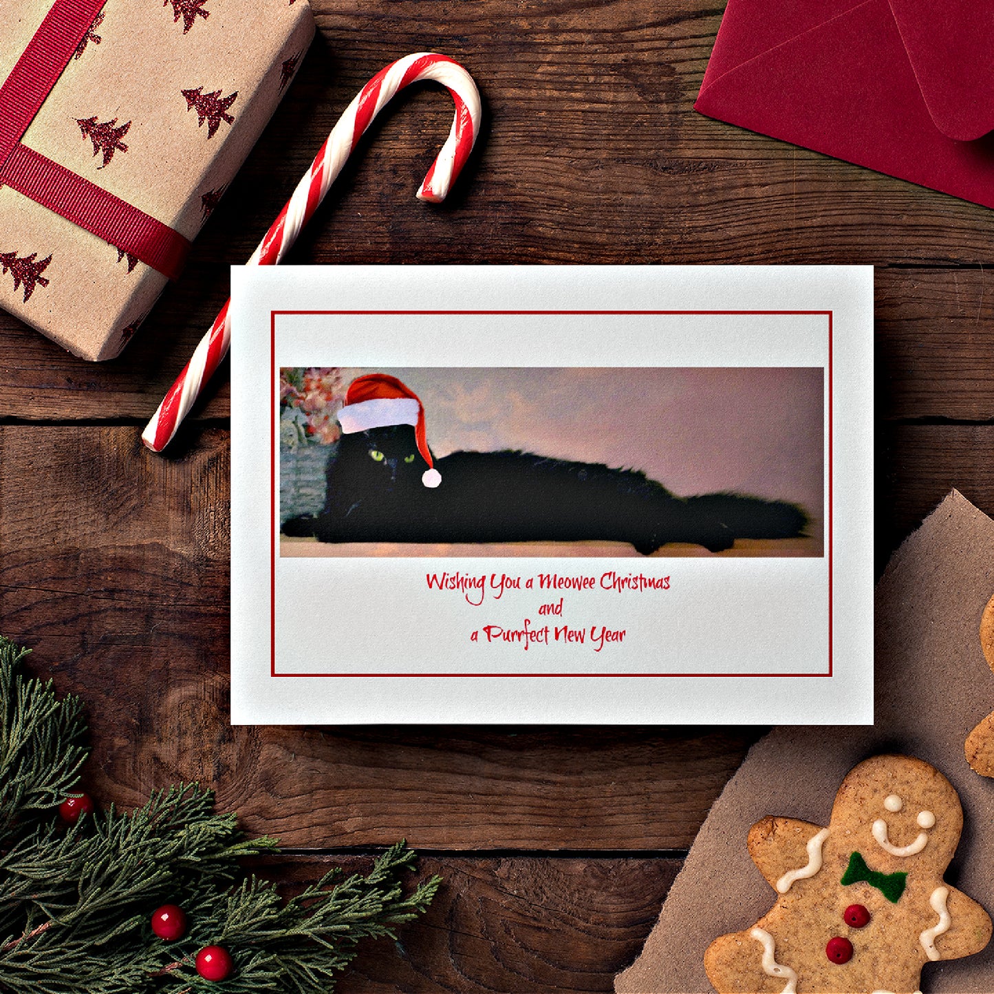 Mock up of our Cat-Photo Christmas Card