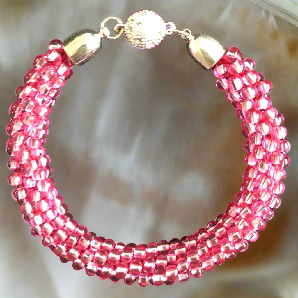 Pink Beaded Bracelet with magnetic clasp