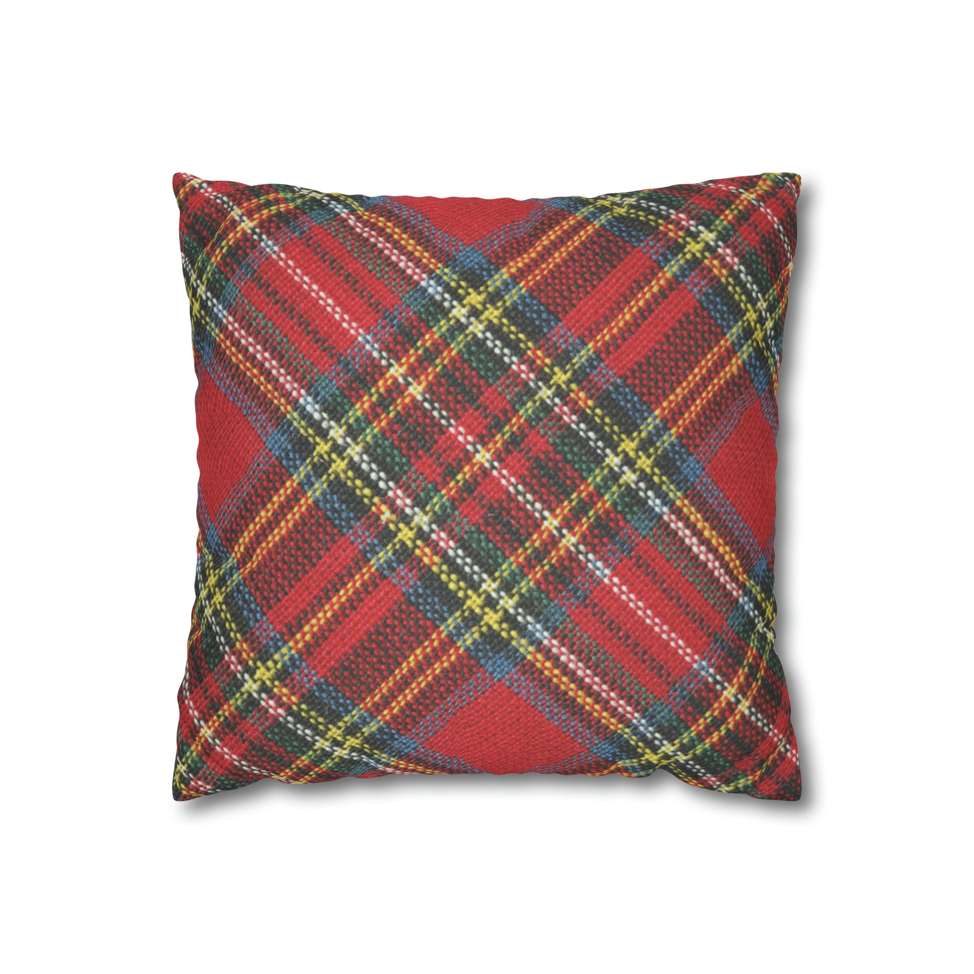 An American-made Printify red-plaid pillow case on a white background.