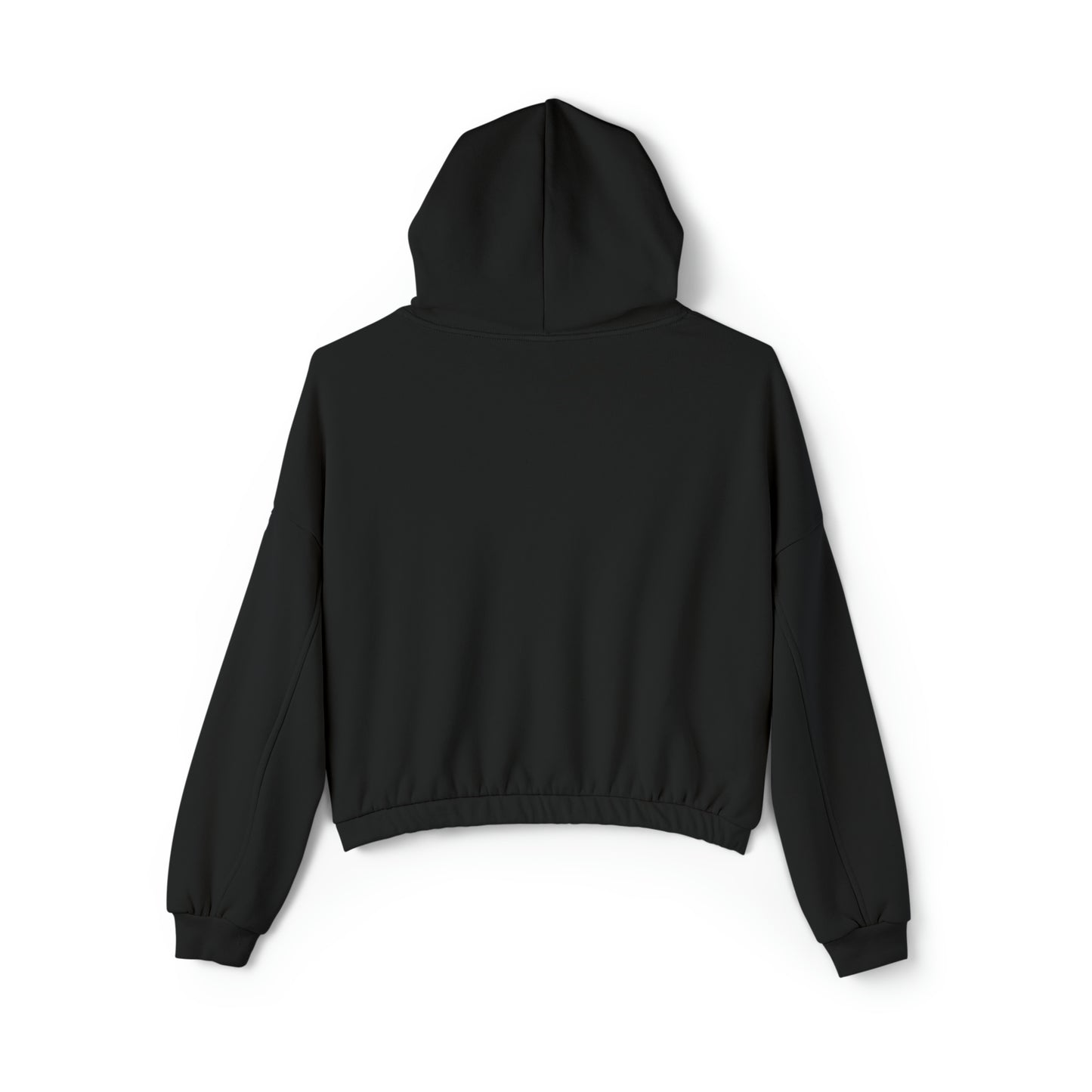 Women's Cinched-bottom Hoodie: Black; Holiday text; Bella + Canvas