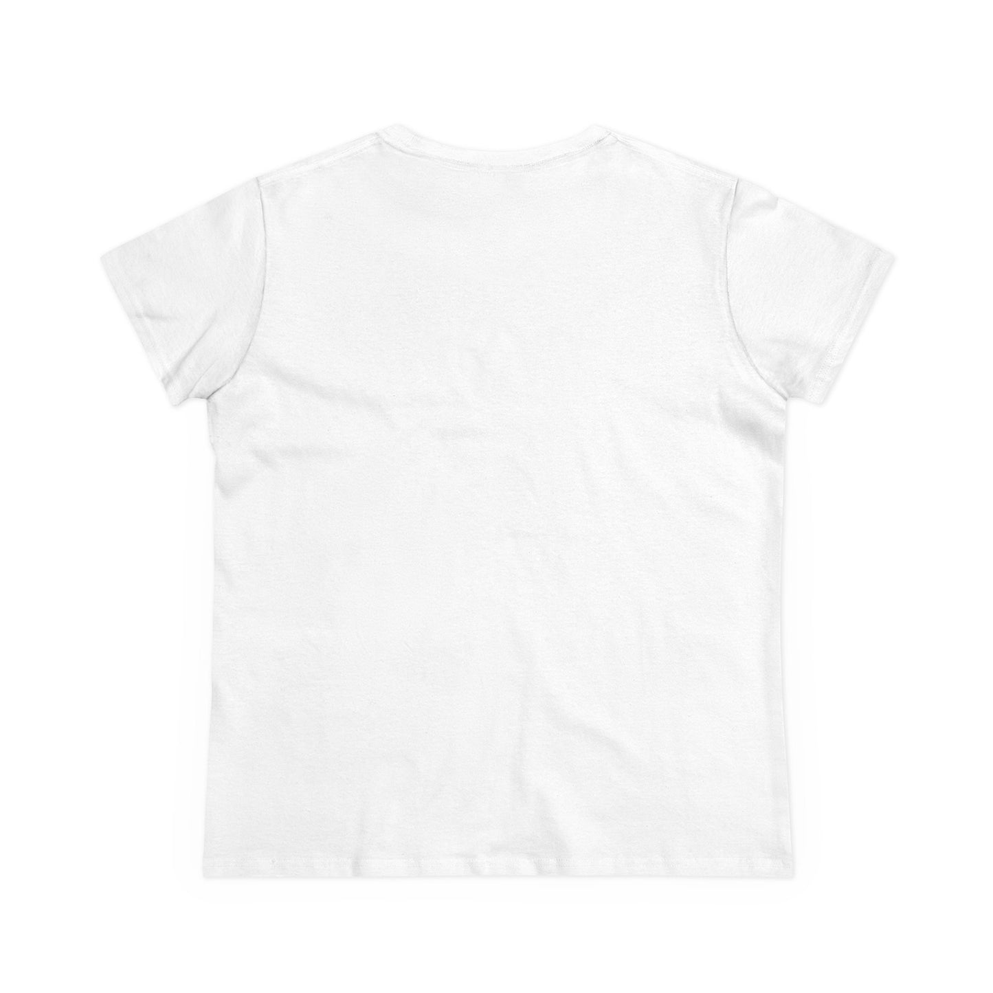 Printify's Santa Claws T-shirt for women, made from cotton, is displayed flat with the back facing up against a white background. This festive and playful short-sleeve tee offers comfort and holiday style.