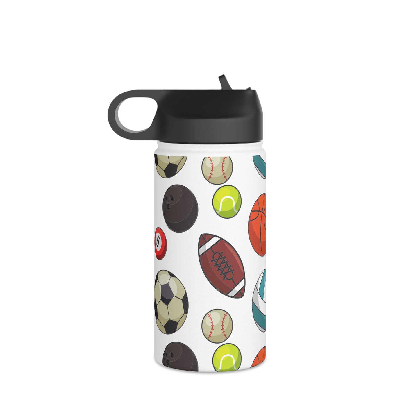 Sports-Fan Water Bottle: 3 sizes; Stainless Steel; W/straw