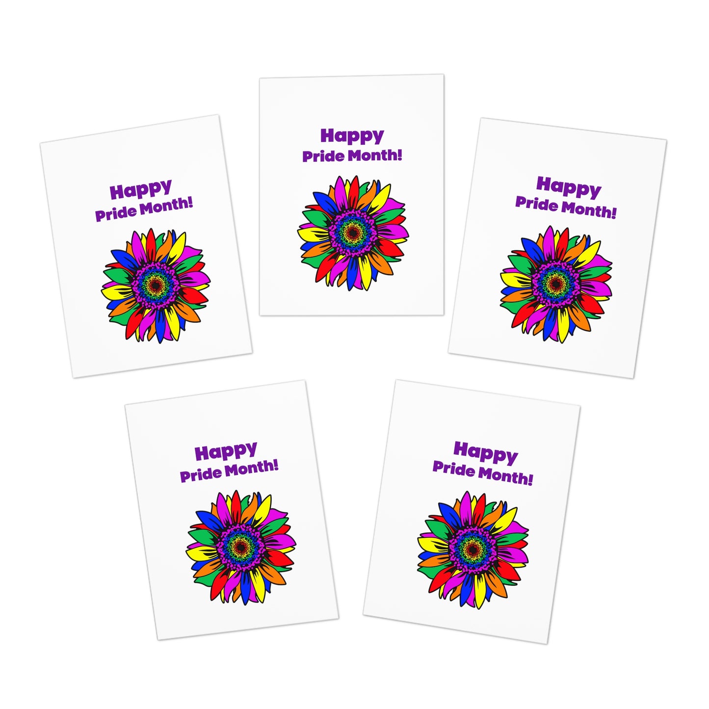 Rainbow Sunflower Note Cards: 5-piece set; Printed; Blank inside