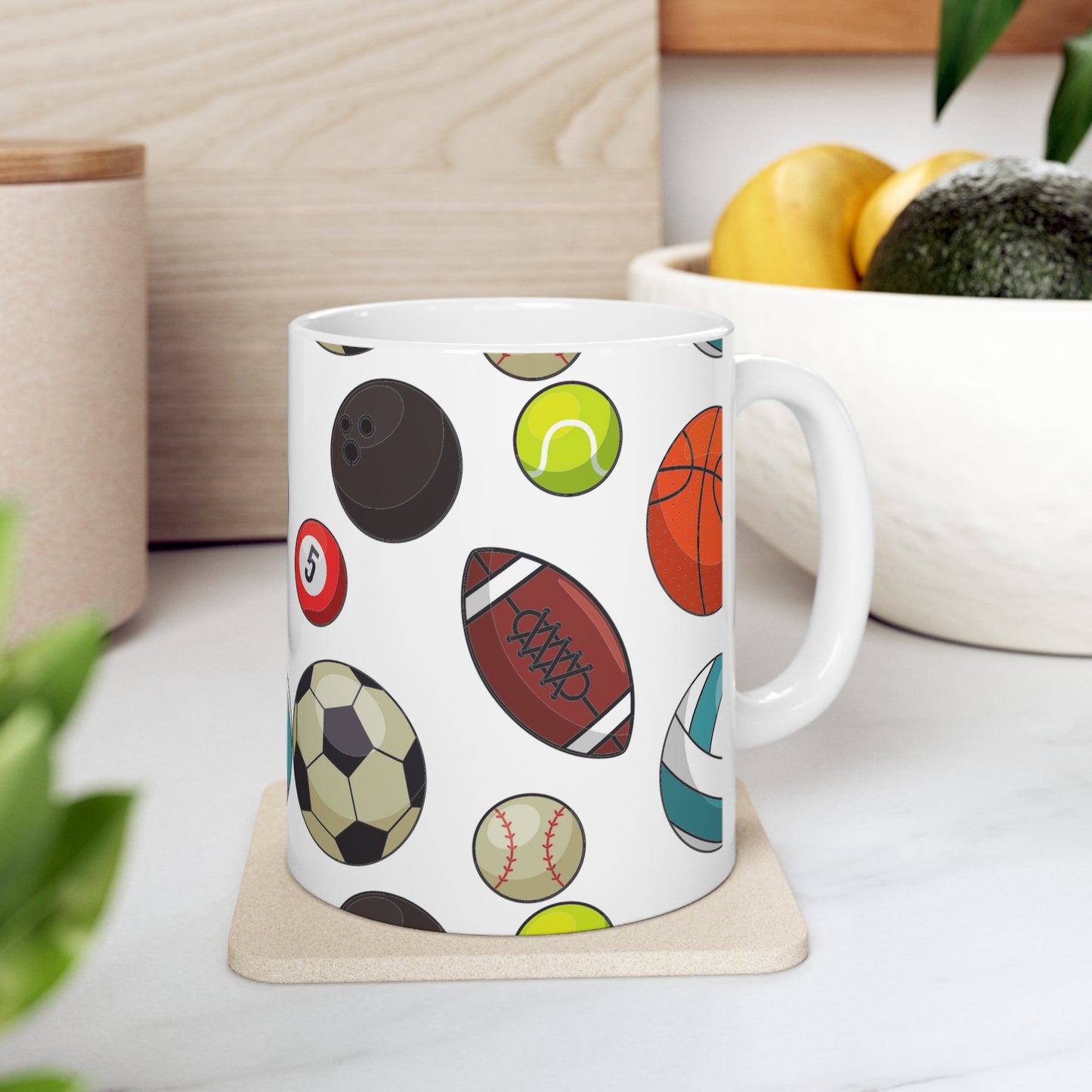 Sports-Fan Ceramic Mug: White;  11 oz.; Colorful graphics